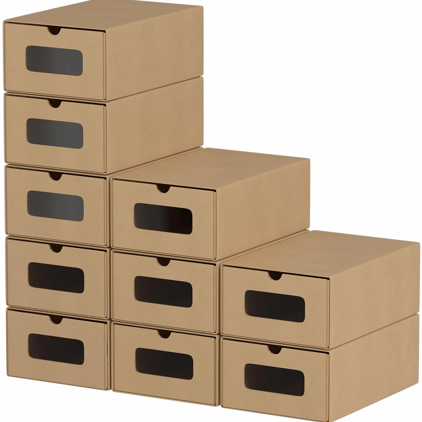 20 cajas de almacenamiento para zapatos, color marrón claro, con ventana, plegables, apilables, cajas para zapatos, cajón, cajas multiusos de cartón kraft para hasta la talla 45
