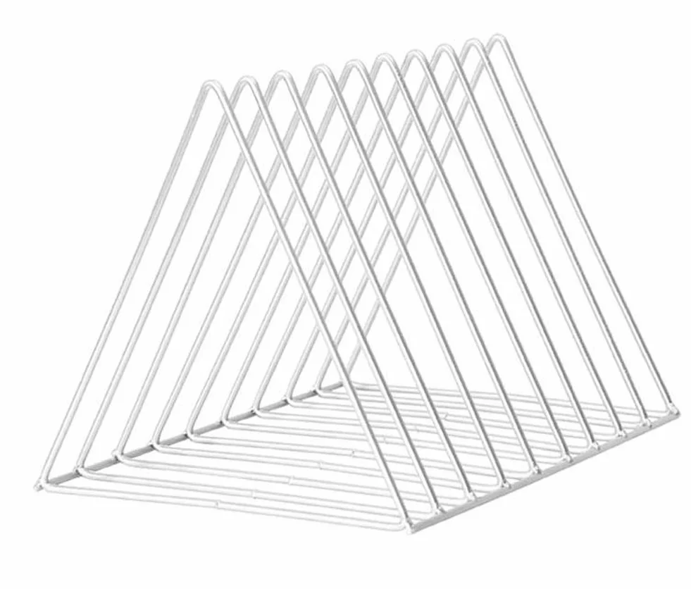 Soporte para periódicos de escritorio, estante de almacenamiento de hierro, organizador de archivos triángulo (blanco)