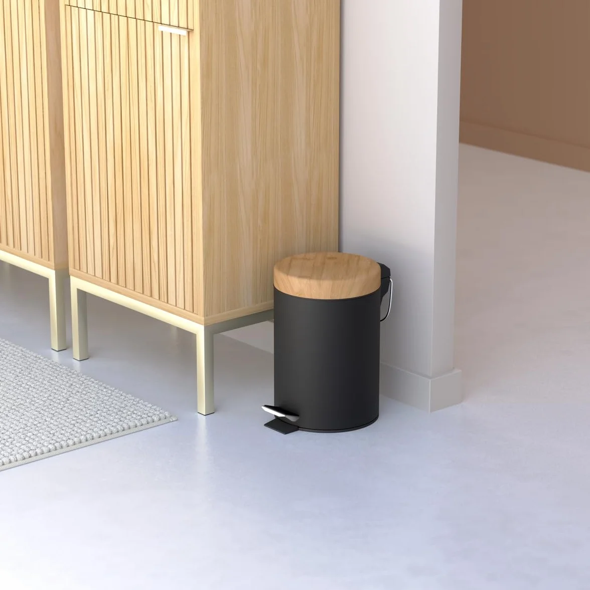 Papelera con Pedal Naturéo Black 3 l Metal Tapa de bambú Cubo extraíble