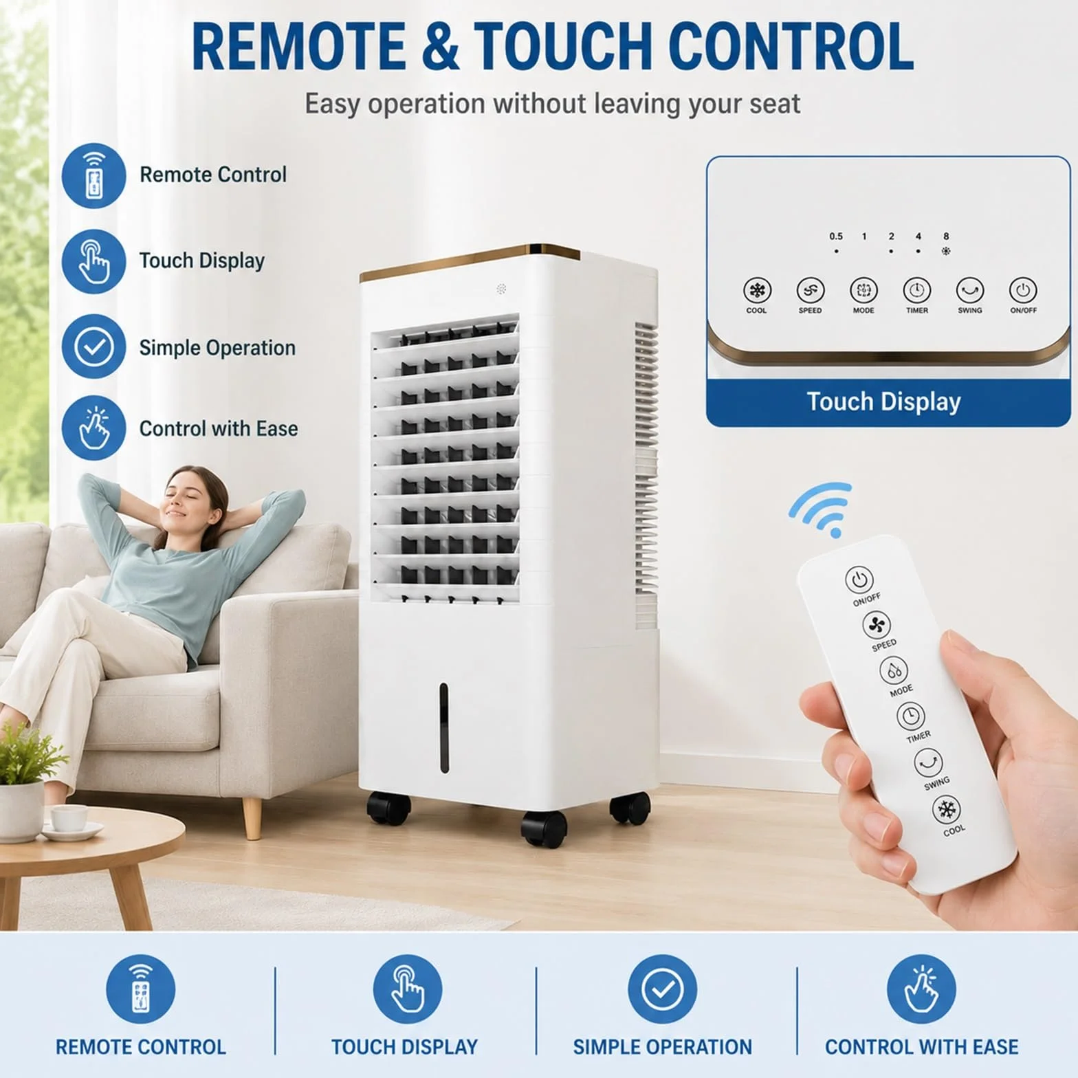 Climatizador Evaporativo con Depósito de Agua y Control Remoto para Dormitorio y Oficina