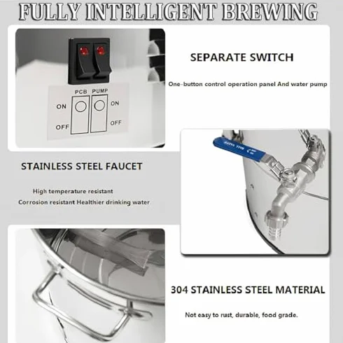 Sistema eléctrico de elaboración de cerveza, kit de elaboración casera con control LCD y Turbo Chill para hacer cerveza artesanal, olla de cerveza de 40 L/50 L/70 L