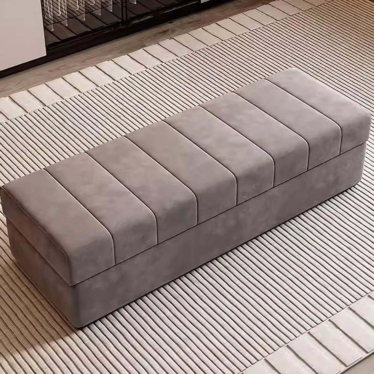 LUUYYI Banco de almacenamiento moderno de madera maciza para entrada, diseño de gama alta, elegante sofá pequeño, solución para el hogar (gris oscuro, 110 cm)