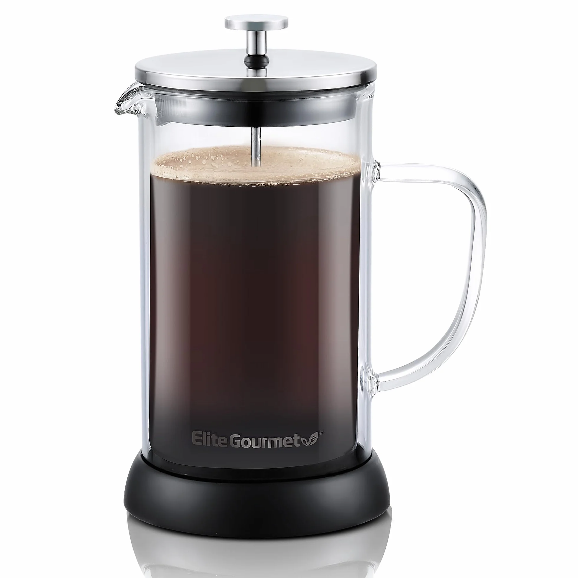 Elite Gourmet FP1223 - Cafetera de prensa francesa de 1 litro, jarra de vidrio de borosilicato aislada de doble pared, montaje de filtro/émbolo de acero inoxidable apta para lavavajillas, base de