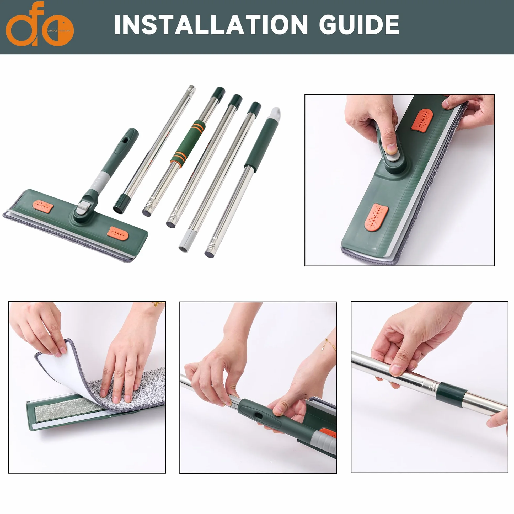 Limpiacristales 2 en 1 Kit de herramientas de limpieza de ventanas con poste telescópico, equipo de lavado de ventanas con cabezal flexible para ventanas interiores y exteriores y cristales de coche