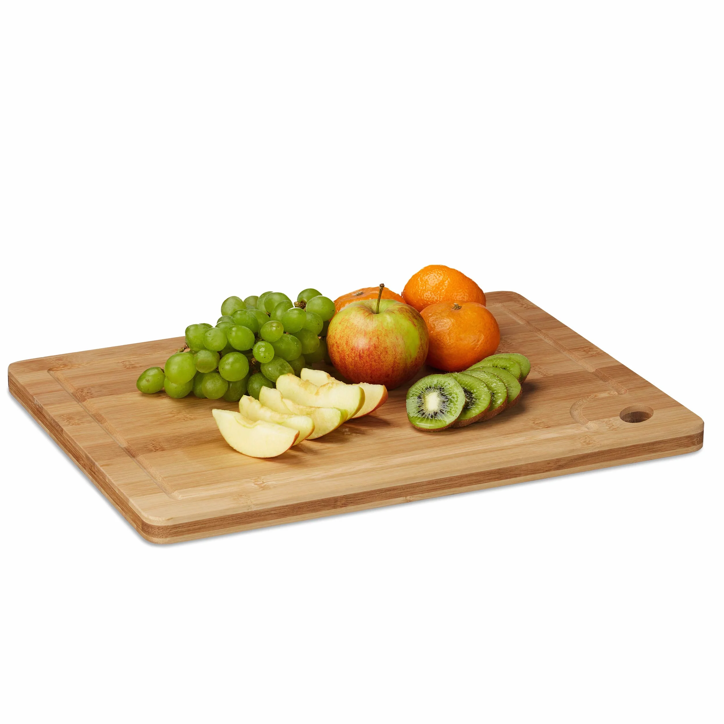 4 x Tabla de Cortar Cocina, Bandeja para Picar, Plato, Orificio, Relieve Interior, Bambú, 2 x 40 x 30 cm, Marrón