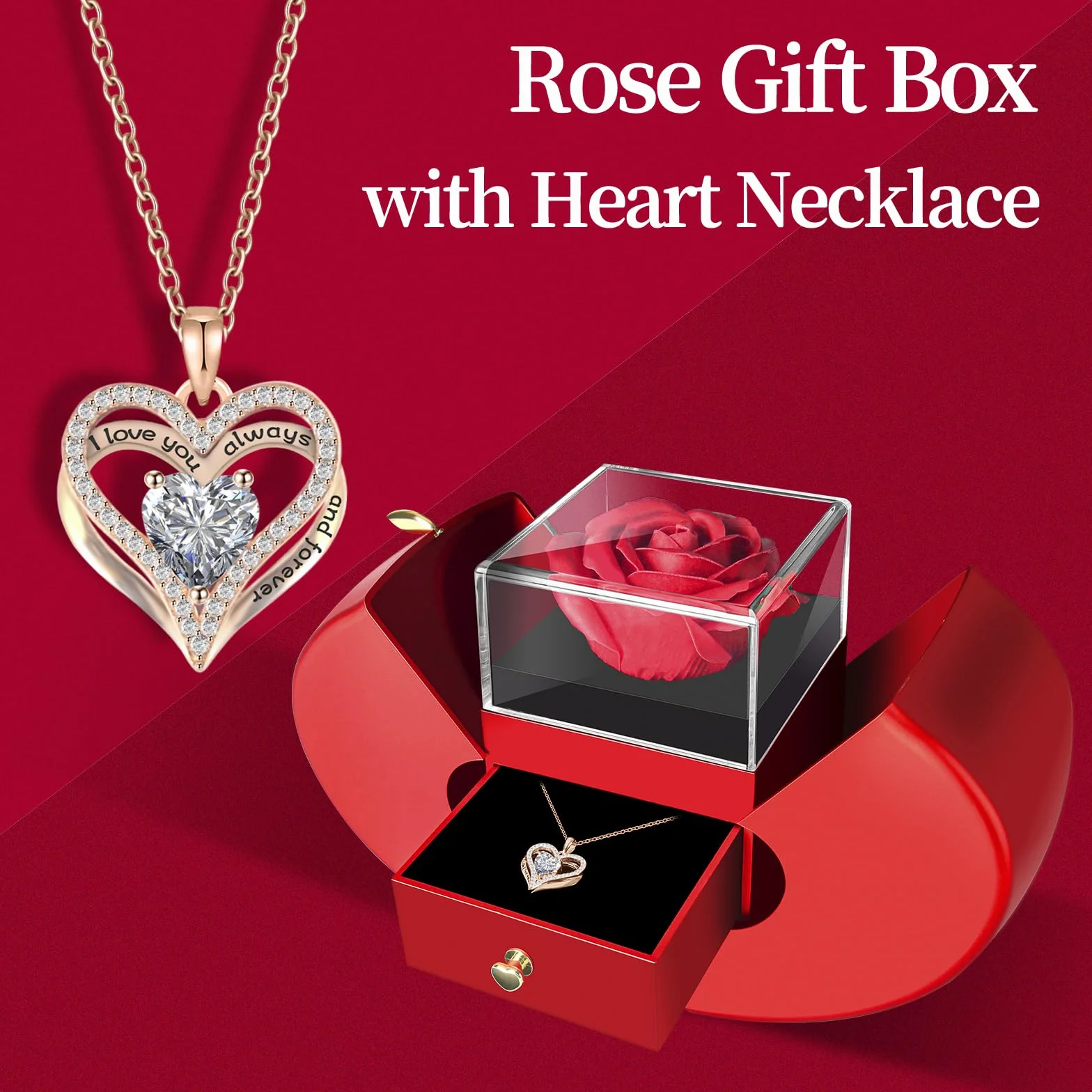 Collar de rosa eterna con corazón regalo para mujer madre