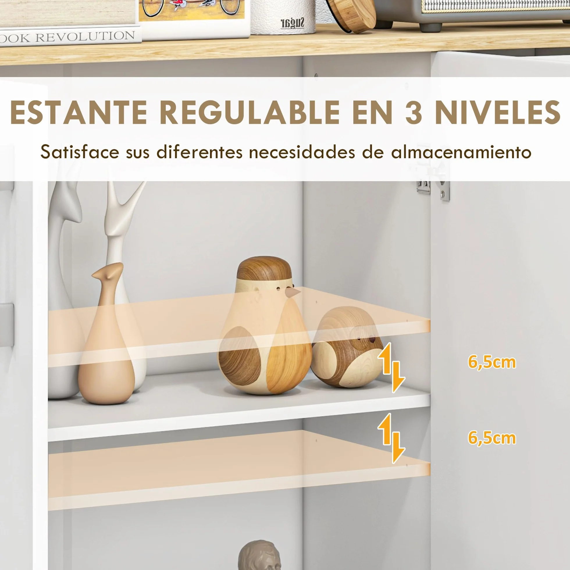 HOMCOM Aparador de Salón Moderno con 2 Cajones y 2 Armarios 90x30x75,5 cm Blanco y Natural