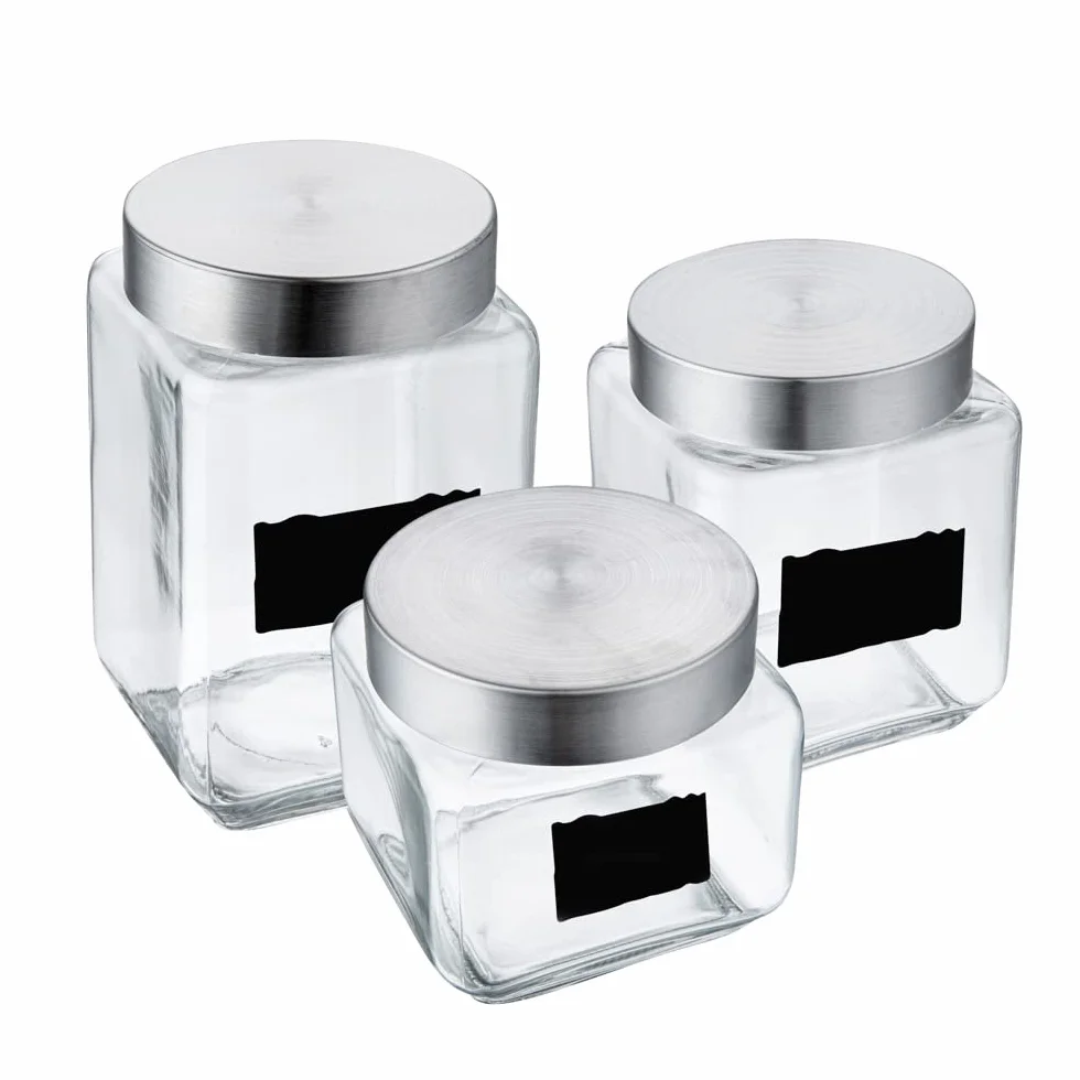 Restaurantware Vetri - Juego de 3 tarros de cristal con tapa, etiqueta de pizarra, 1 caja