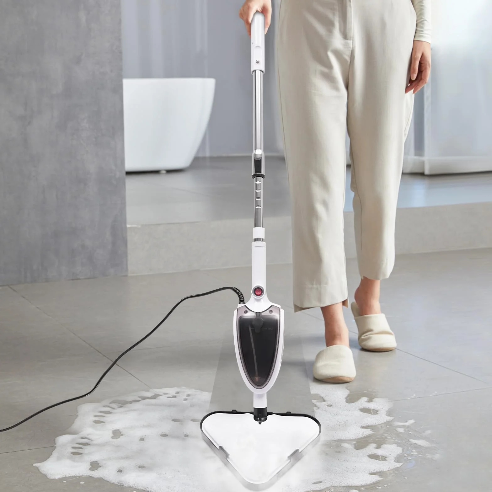 Limpiador de vapor multifunción de 1300 W, mopa eléctrica, mopa de vapor, limpiador de mano, cabezal giratorio de 360°, con depósito de agua para suelos duros, ventanas, alfombras