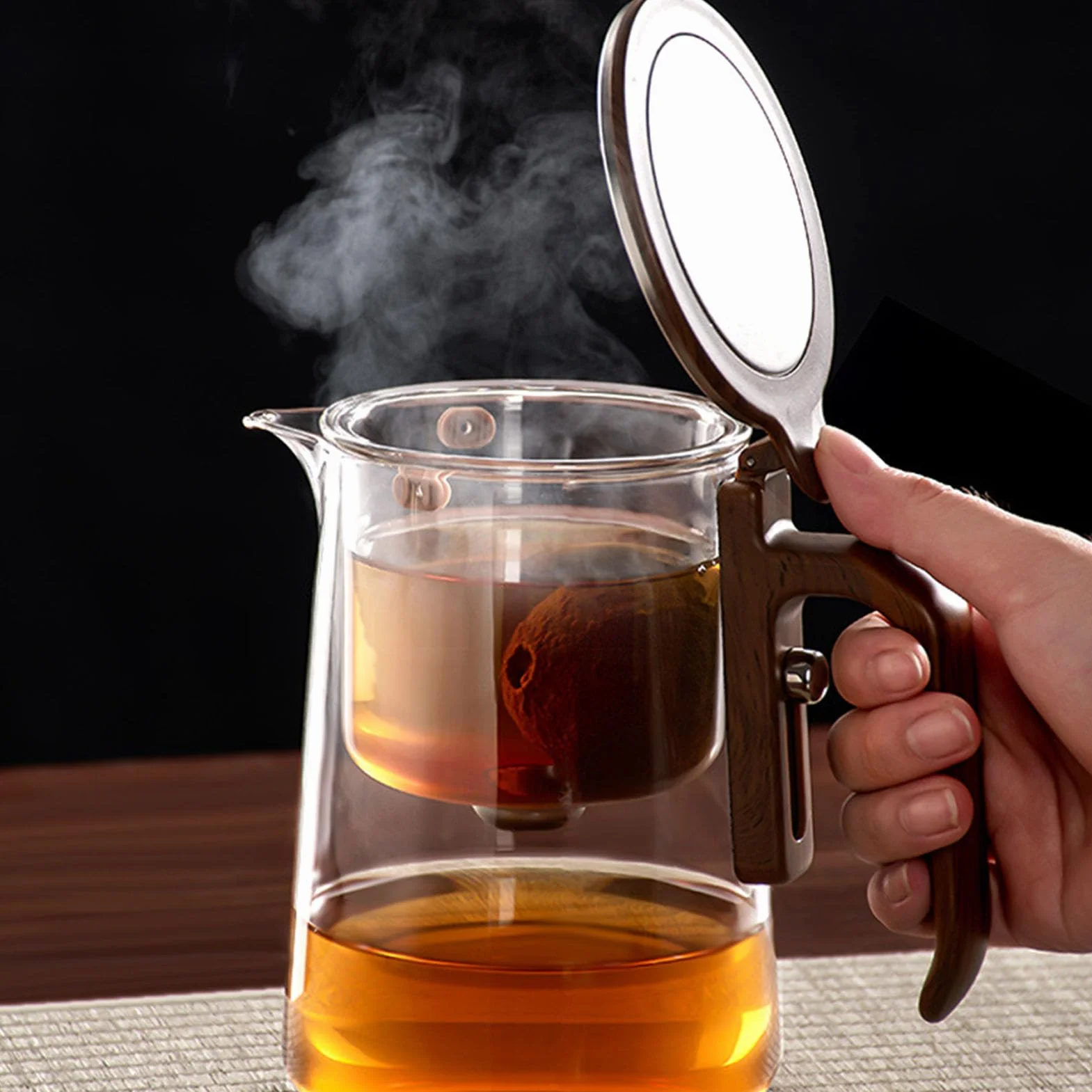 Focket Tetera Enchanti, tetera de vidrio con infusor para té a granel y separación magnética del agua con control de presión, regalo ideal para aficionados y profesionales (800ml)