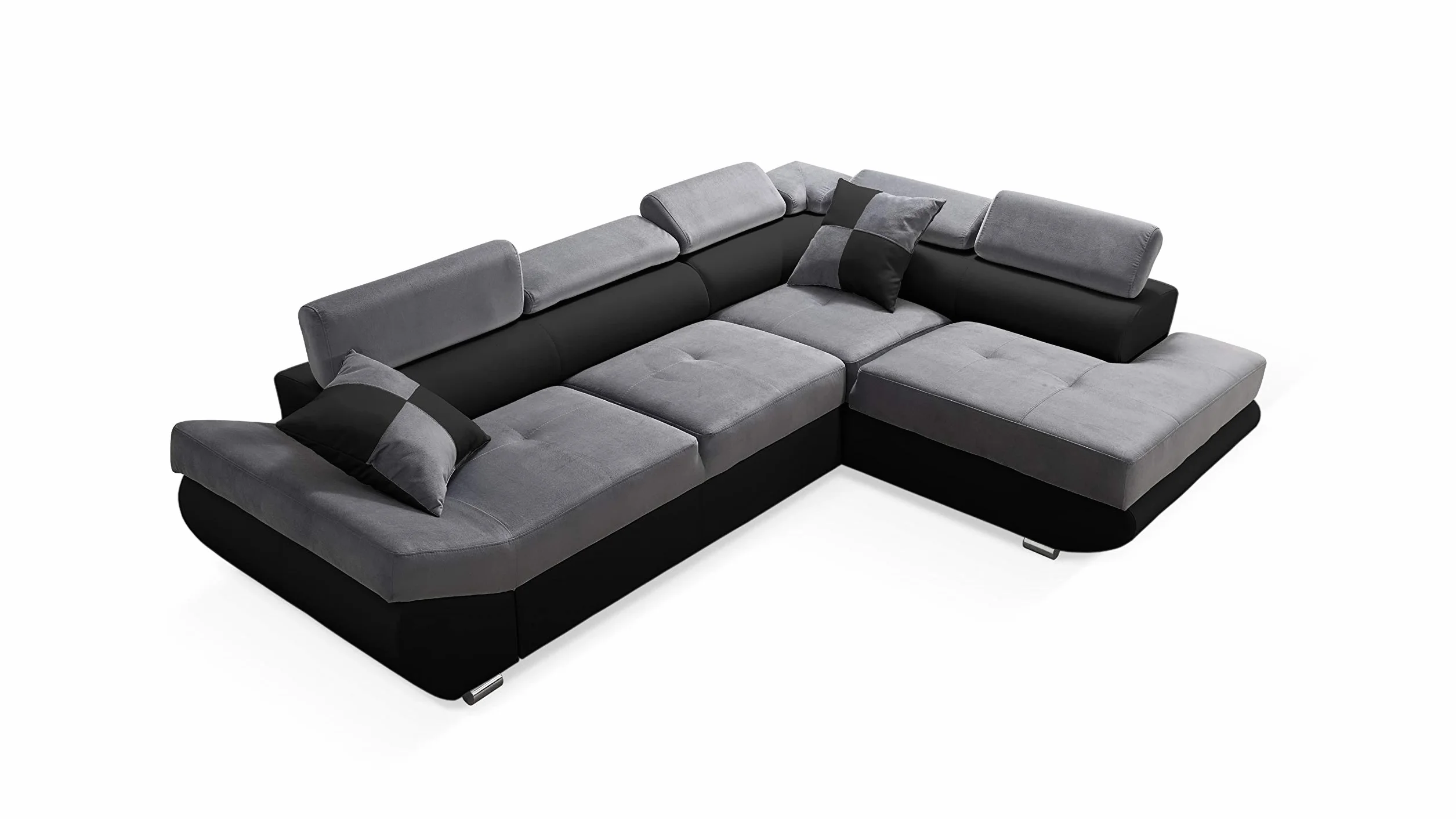 Robin Inspire Sofá Esquinero Modular de 4 Plazas - Sofá Cama en Forma de L Derecho - Arcón de Almacenaje, 5 Reposacabezas Ajustables, 2 Cojines - para Salón Moderno - 280 cm Saturn Gris Negro