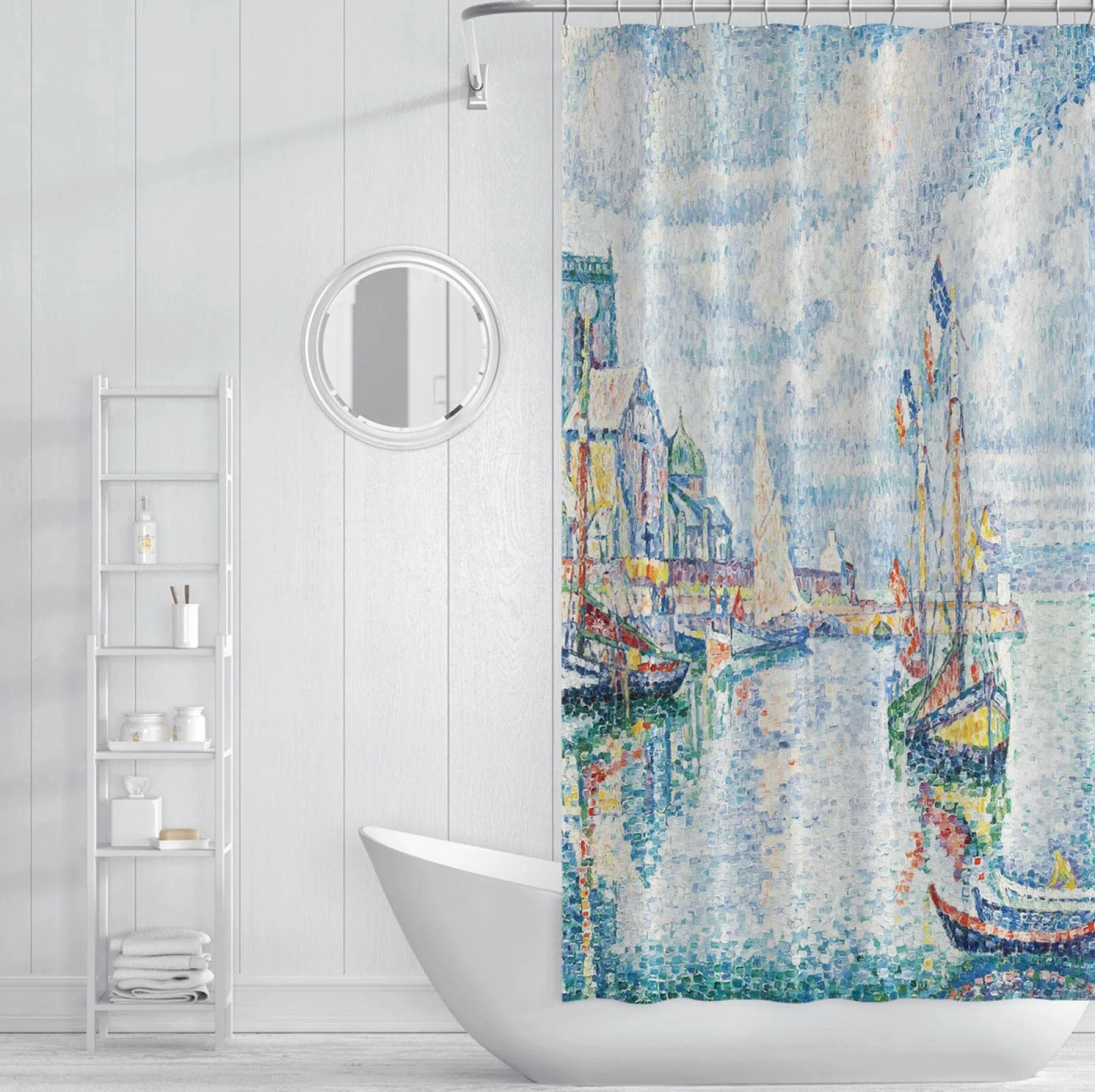 Cortinas de Ducha de impresión Ingenioso Punto Barco Cortina de Ducha para decoración de baño Impermeable máquina Lavable Paul Signac Cortinas de baño W190xL220cm