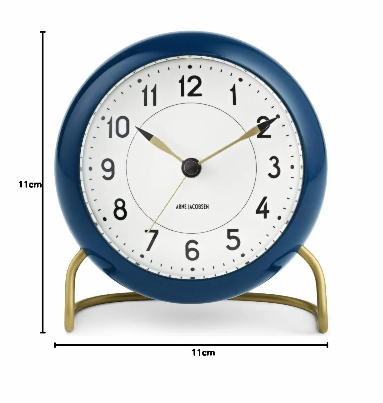 Arne Jacobsen Reloj de Mesa, diámetro de 11 cm, diseño Original, función de repetición, Color Azul