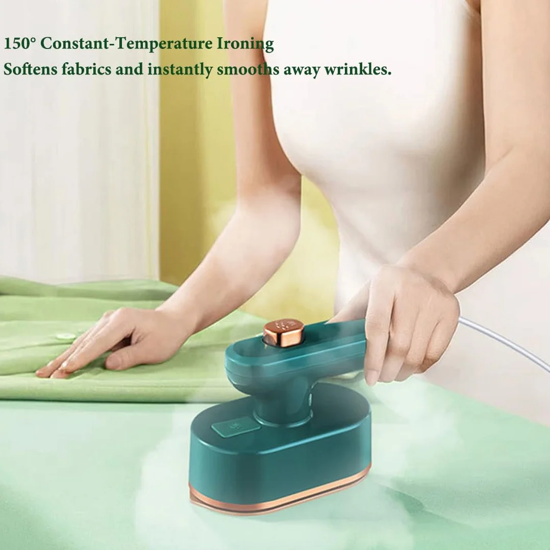 Mini Plancha de Viaje de Vapor - Plancha Vertical Portátil para Ropa con Mango Rotativo a 90° y Suela Antiadherente, Planchado en Seco y Húmedo para Vacaciones, Costura y Manualidades (White+Green,EU)