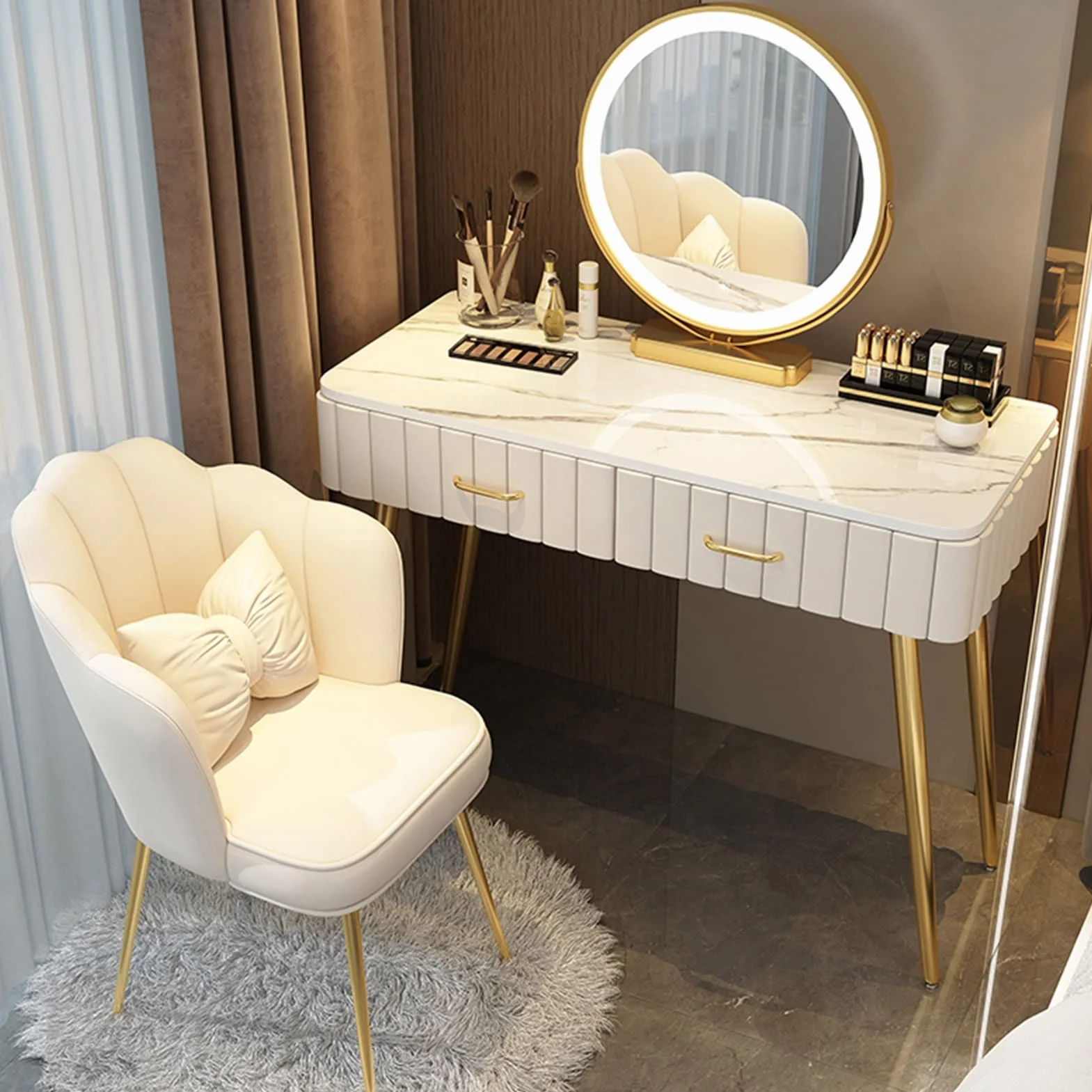 Mesa de tocador de maquillaje con espejo giratorio de 80 cm, para niños y mujeres, para niñas, elegante y funcional estación de belleza