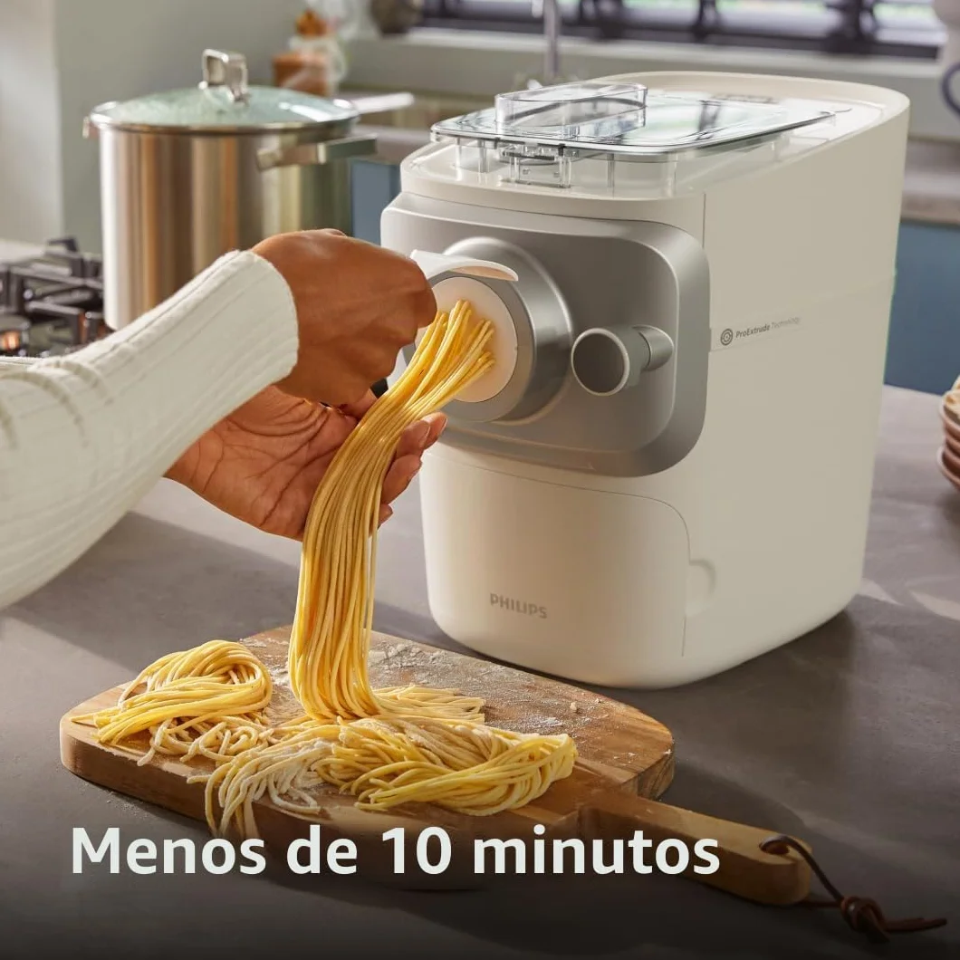 Philips 7000 Series Pasta Maker, ProExtrude Technology 150W, 8 discos, hasta 8 porciones, aplicación NutriU, blanco, (HR2660/03)