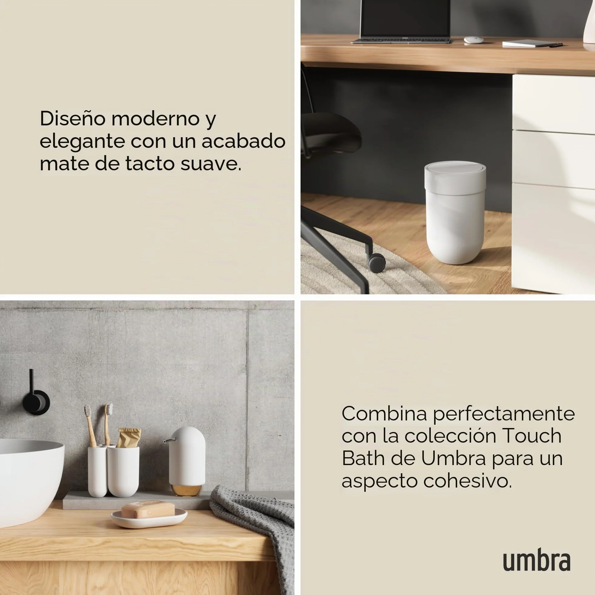 Umbra Touch Bote de basura para baño 6 litros Blanco