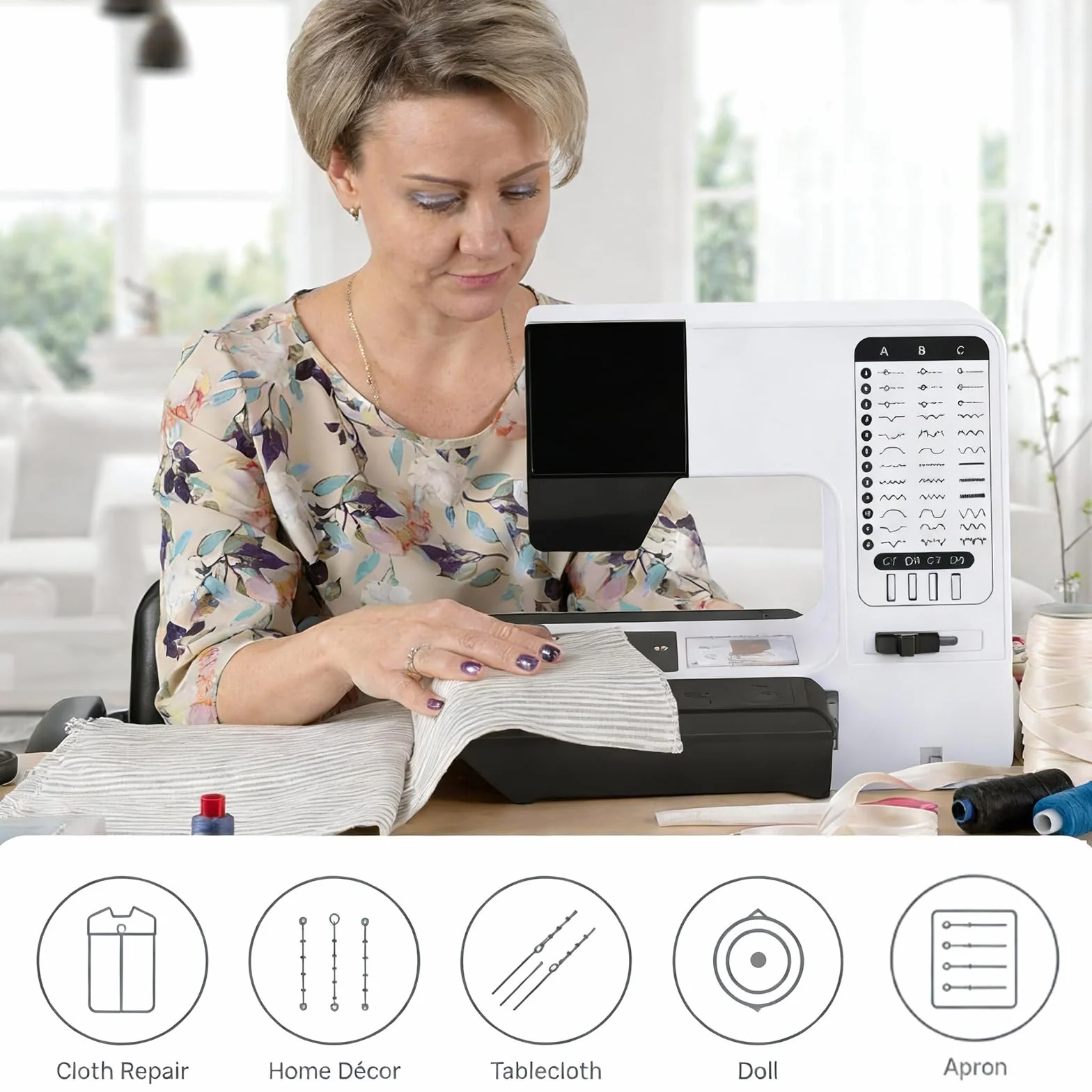 Máquina de coser industrial resistente, diseño portátil con 38 puntadas integradas y luz nocturna, ideal para proyectos de reparación y costura, incluye mesa de extensión para todos los usuarios