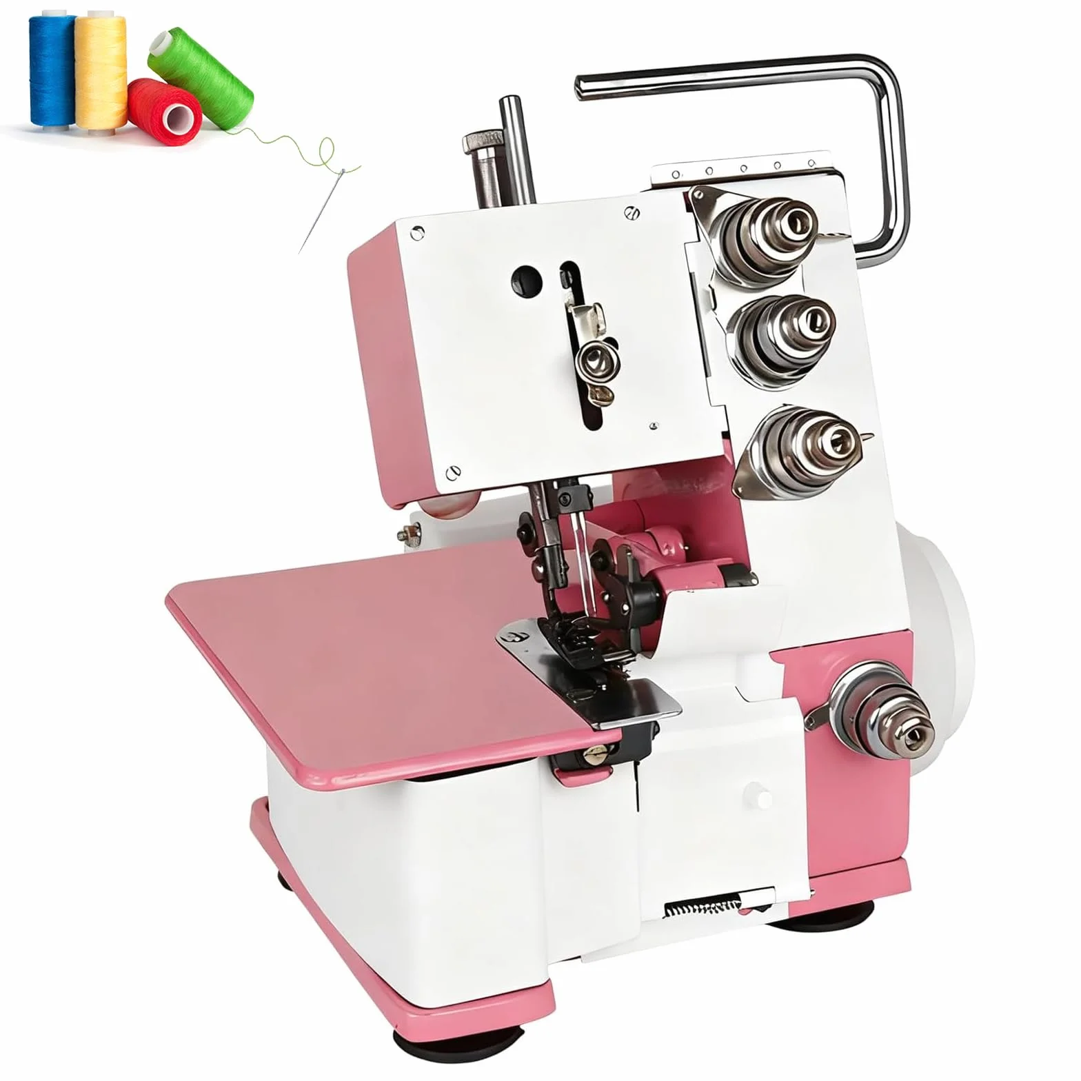 Máquina de coser Overlock Serger portátil, máquina de coser de 4 hilos con controlador de pie/luz LED, 1200 puntadas por minuto, para varios tejidos Pink