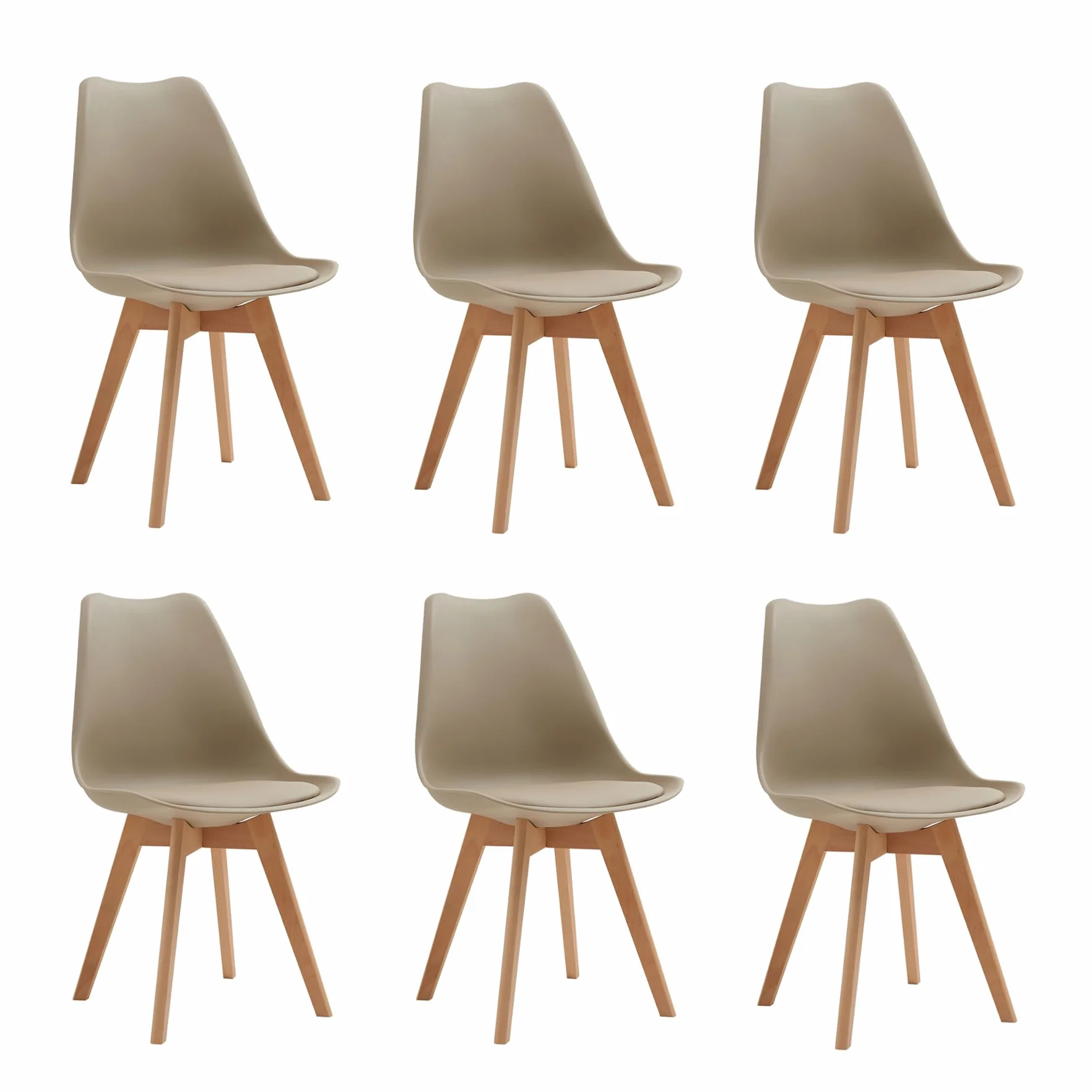 Pack 6 Sillas de Comedor Nordicas, Sillas de Cocina con Cuero Tapizado Cojín y Patas de Madera de Haya, para Comedor, Salón, Dormitorio, Cocina (Marrón)