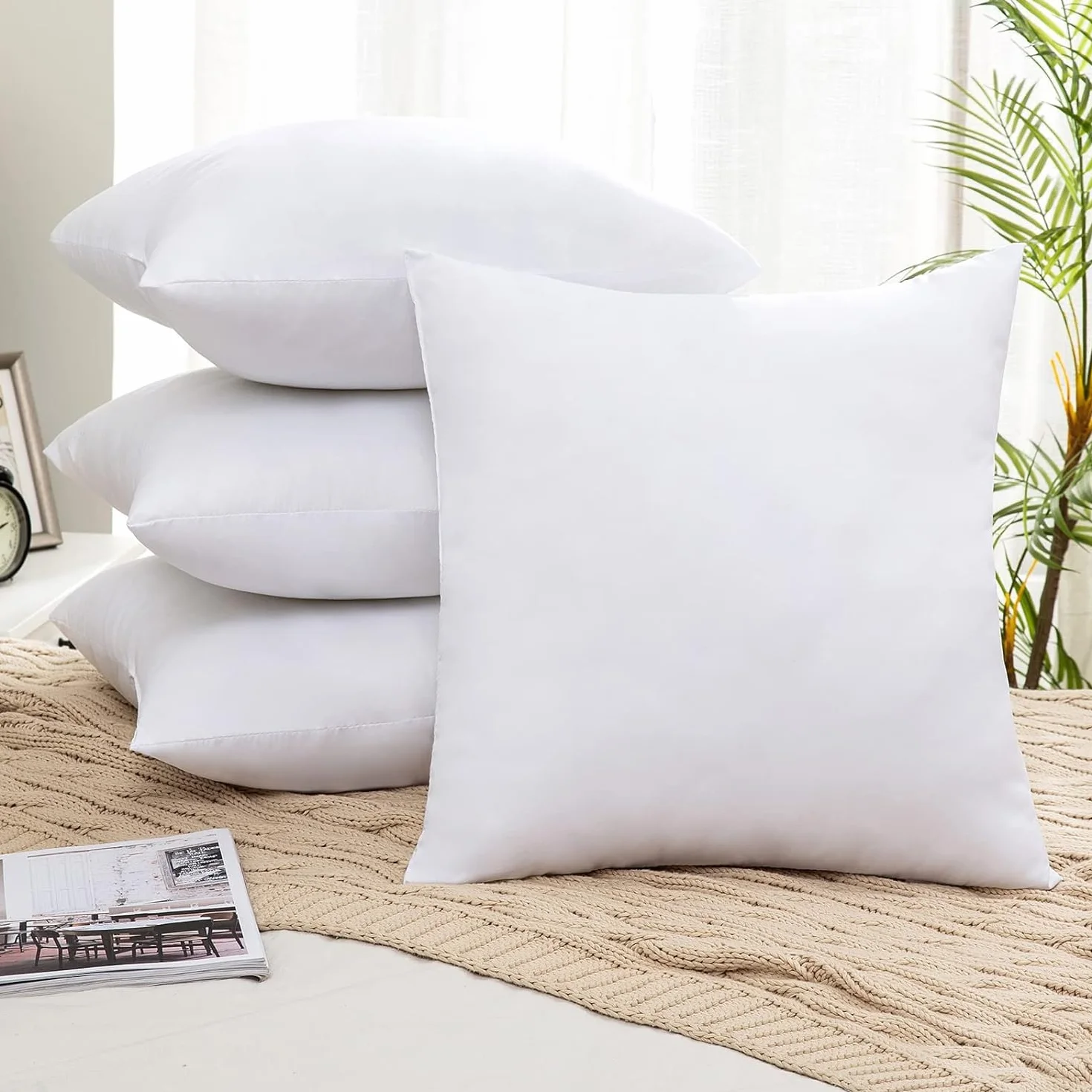 MIULEE Relleno cojín Suave 60x60cm 4u Blanco | Relleno almohada suave relleno incluido, cuadrado/rectangular, decorativo para sofá, sillas y cama