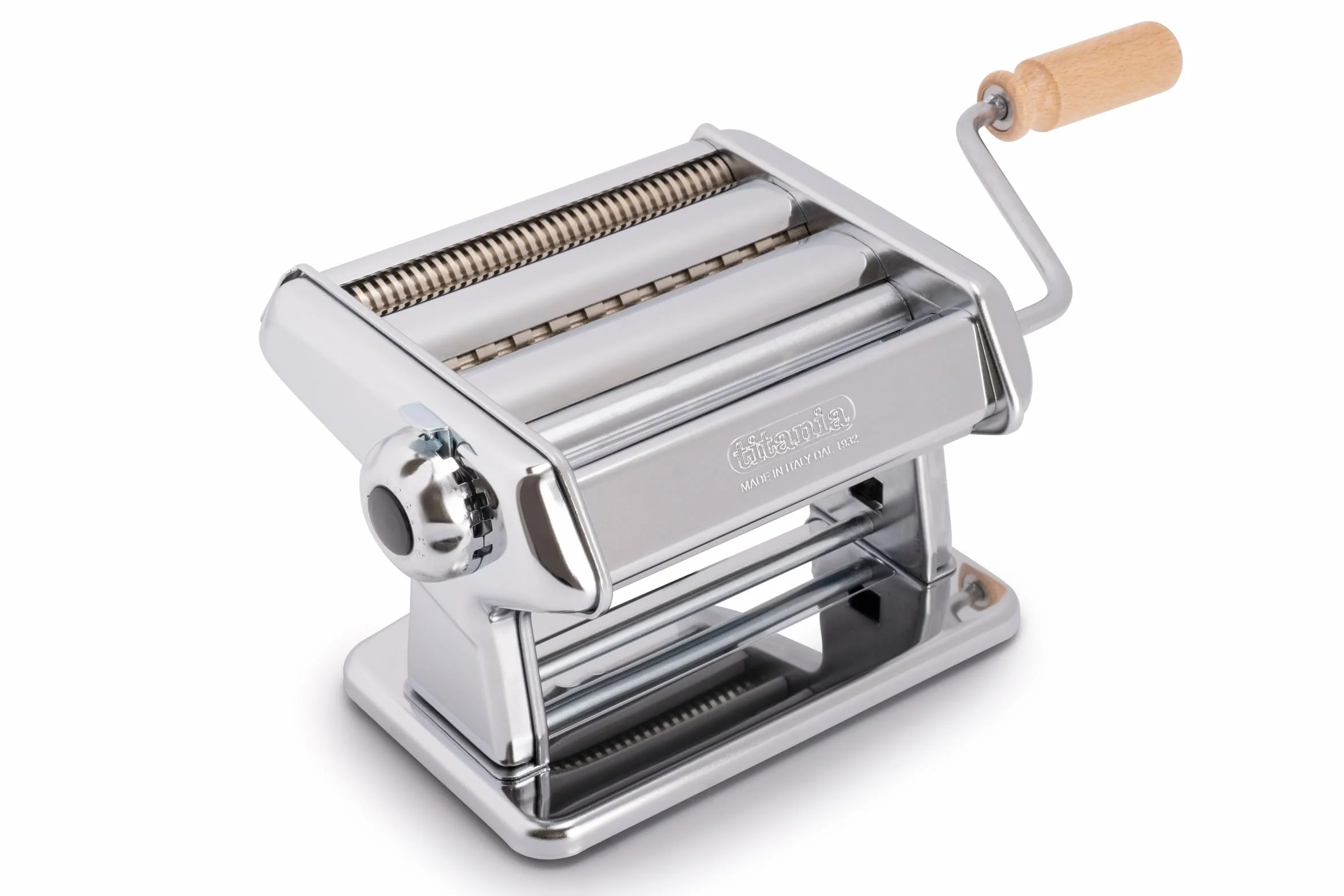 Imperia Titania. Máquina para hacer pasta. Made in Italy. Máquina para pasta fresca de acero. Laminadora manual con manivela. Crea una hoja para lasaña, tagliolini, fettuccine.