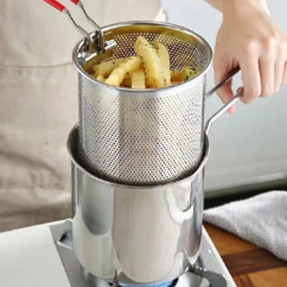 Freidora de Acero Inoxidable Tempura con Colador para Papas Fritas y Pollo