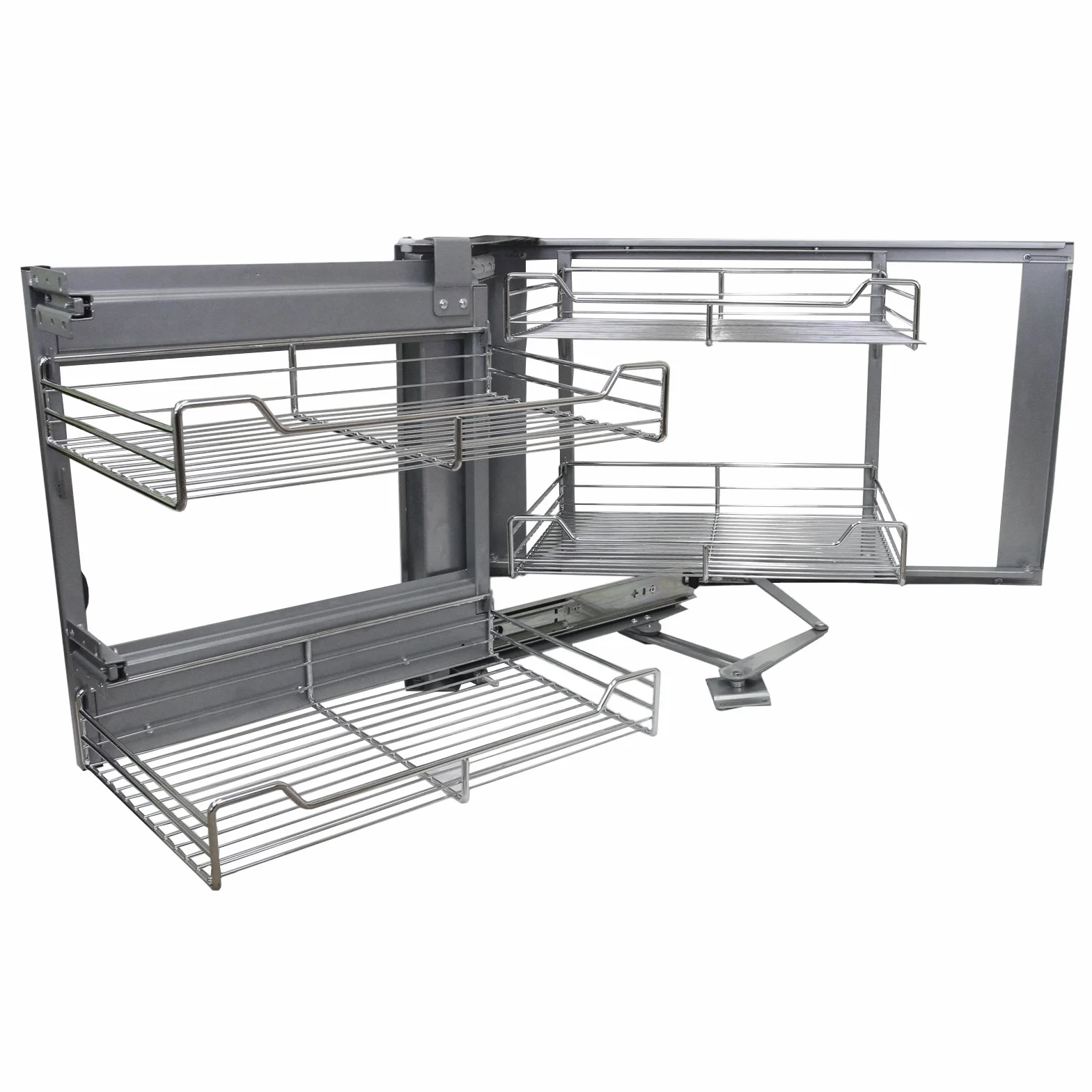 4 Cestos Extraíbles de Acero Inoxidable para Mueble de Rincón Ciego 90-100cm, Mano Izquierda Tire Cestas de Cocina con Cierre Suave Armario Organizador Alacena Despensa Almacenamiento Almacenaje