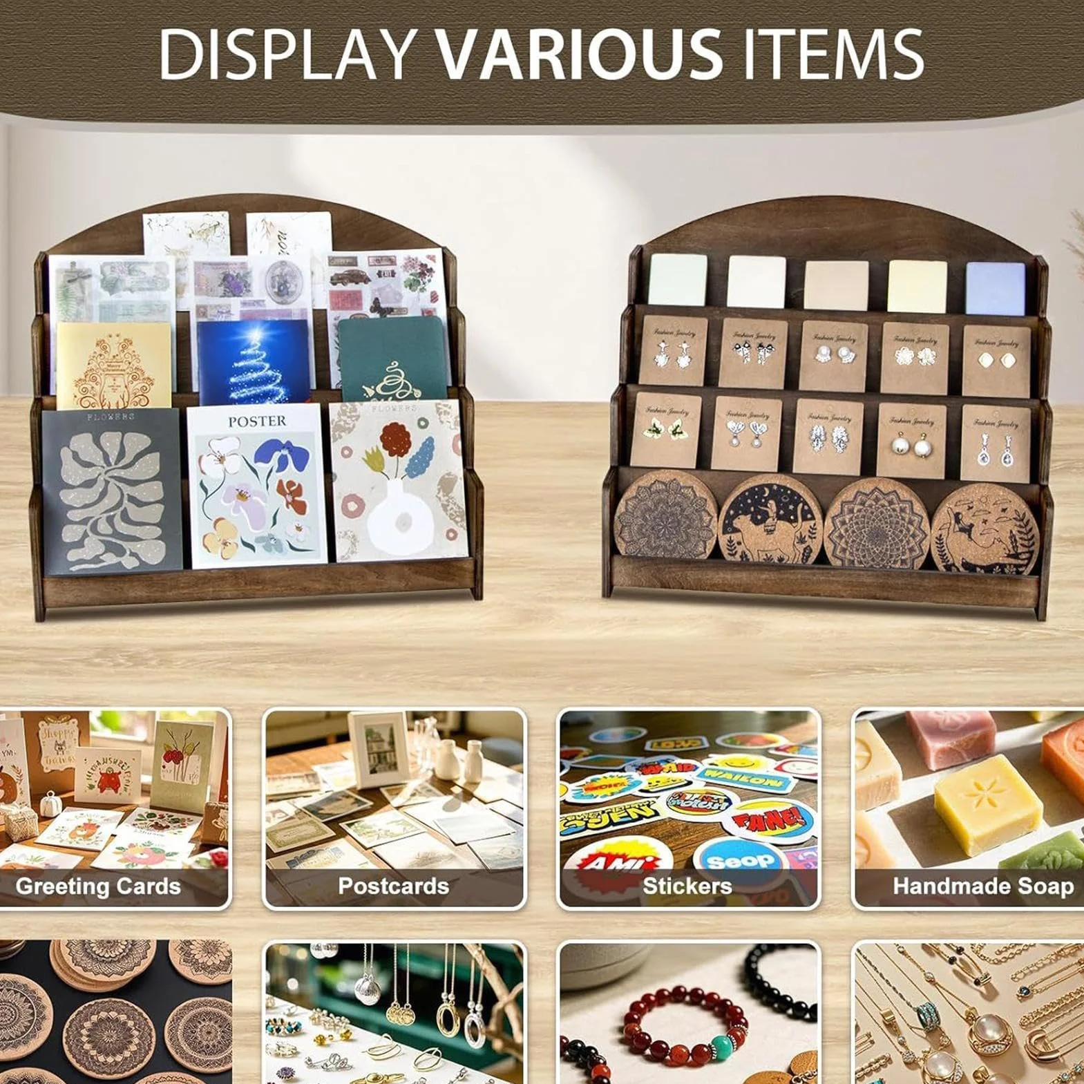 Soporte para tarjetas coleccionables deportivas Organizador de 4 Niveles | Base para Cartas de Béisbol Para Mesa, Letreros, , Negocios, Pasteles, Libros, Fotos, Postres y
