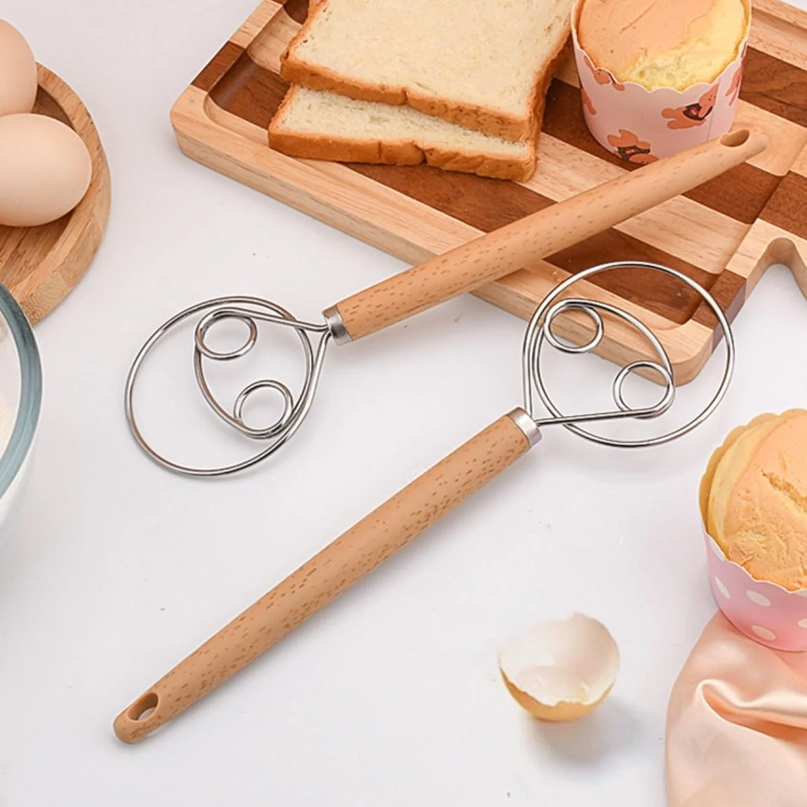 Batidor Varillas Cocina Mezclador De Masa Manual De Acero Inoxidable, Mezclador De Masa En Polvo, Herramienta For Hacer Masa Barillas Batir Batidor De Huevo