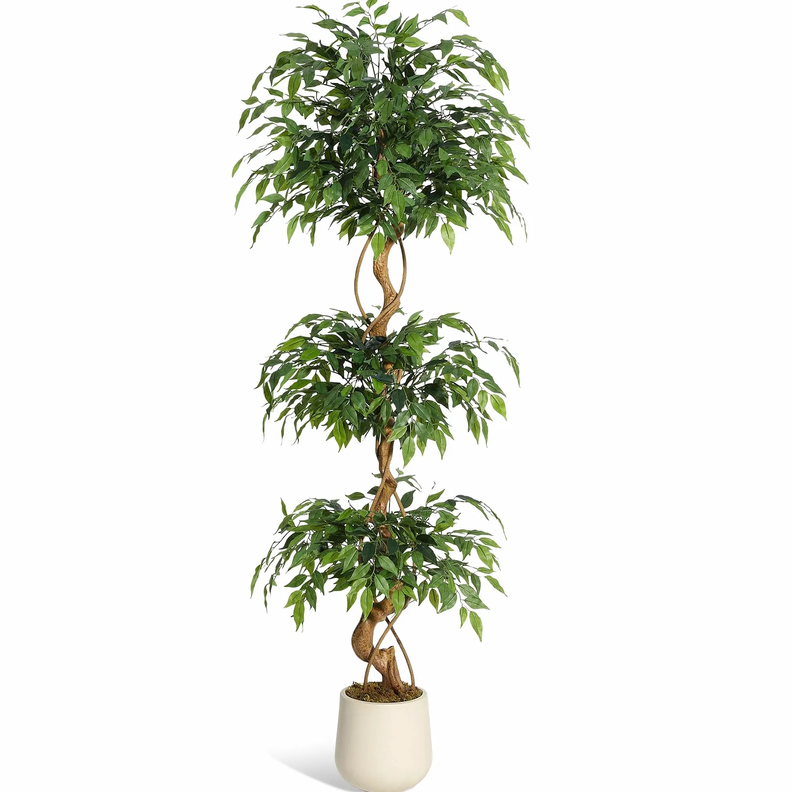 GarveeHome Árbol Ficus Artificial Grande 180 cm con Tronco Curvo – Planta Decorativa De Interior Ultrarealista Sin Mantenimiento con Maceta De Cemento Estable para Salón, Oficina, Verde Natural