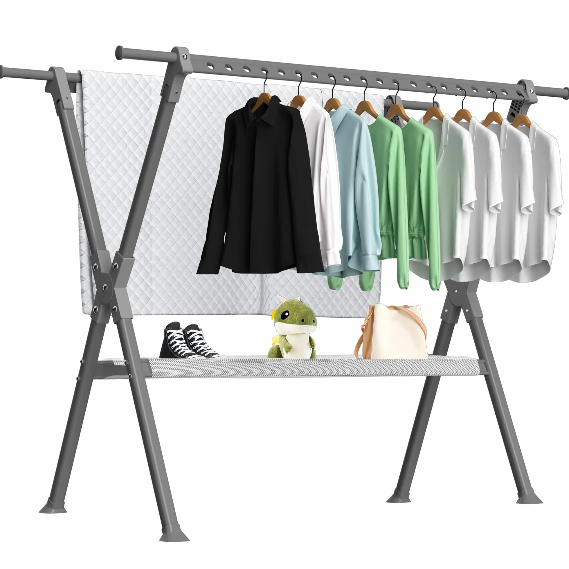 OUUTMEE Tendedero plegable de 138-238 cm, perchero de ropa de aleación de aluminio y magnesio para uso doméstico en interiores y exteriores, extensible