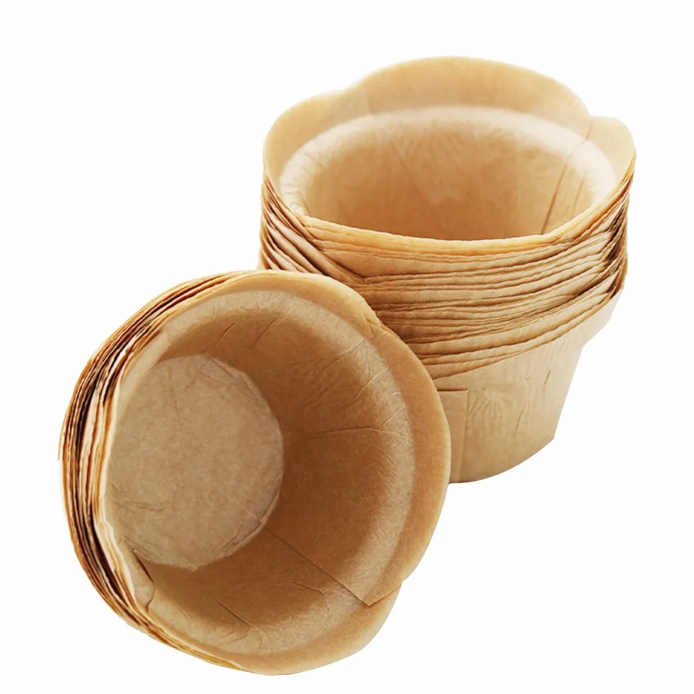 Cupcake Liners - Tazas de papel para hornear magdalenas para bodas, cumpleaños, baby showers (50 unidades), color beige (natural/marrón/blanco)