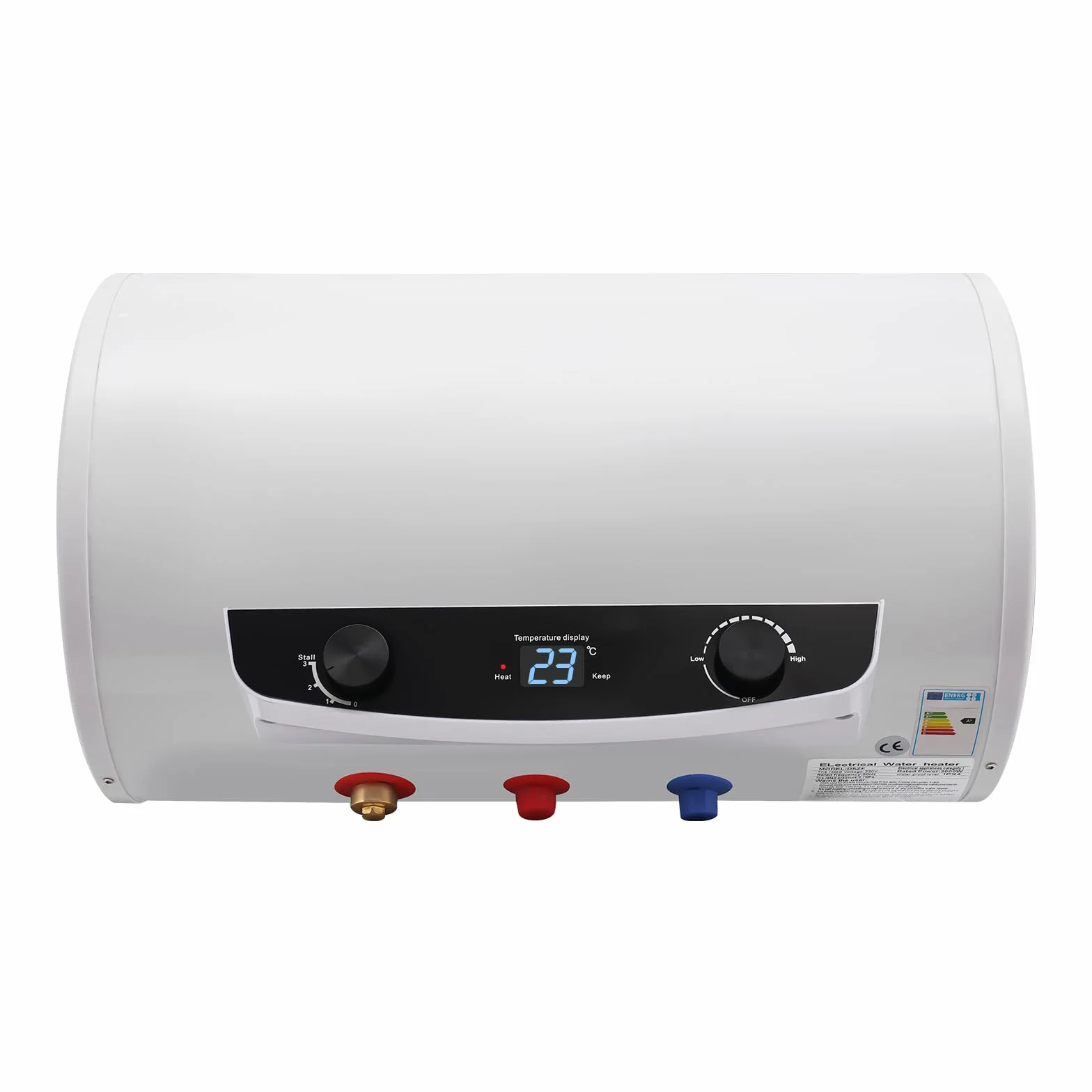 Depósito de agua caliente eléctrico de 50 litros, 2000 W, potencia calorífica, caldera de agua caliente, almacenamiento de protección contra fugas, colgante horizontal actualizado, 25-75 °C