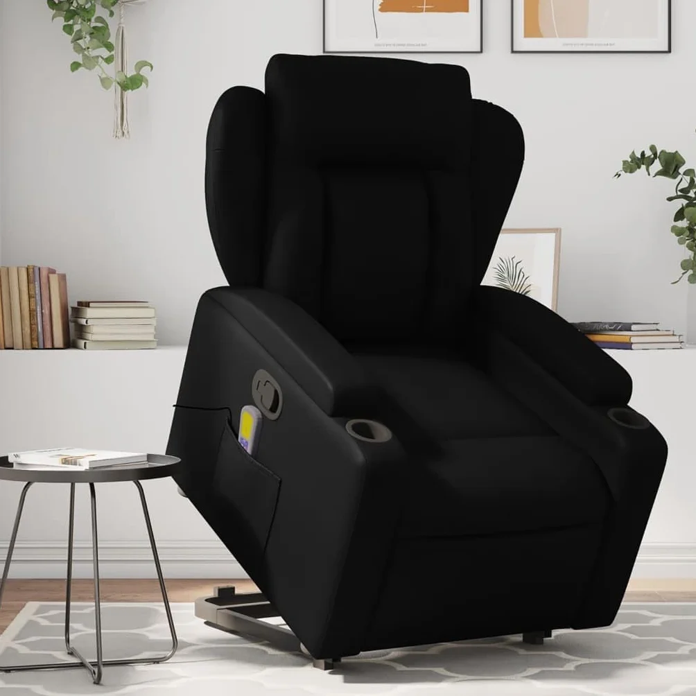 IKAYAA | Sillón Relax Reclinable con Elevador Levanta Personas Mayores | 6 Zonas de Masaje | Lectura Salón Despacho | Tapizado en Cuero sintético | 77 x 94,5 x 100 cm | Negro