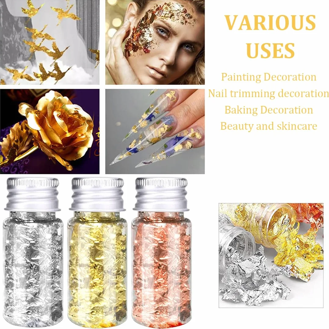 Oro Lámina Decorativa 3 Piezas con Pinza y Copos para Manualidades