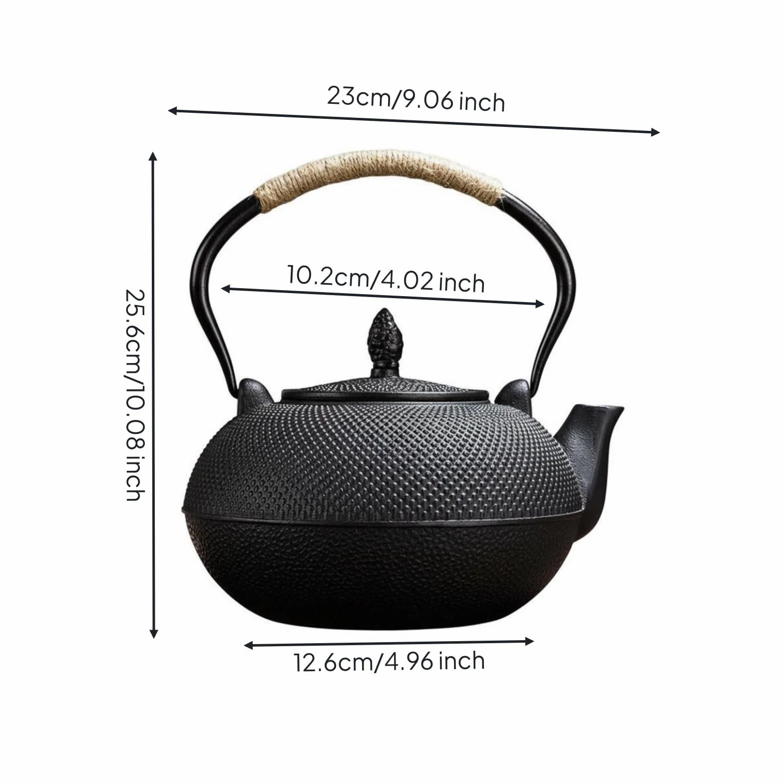 Tetera de Hierro Fundido Tetera Hervidor Kettle Jarra con Superficie Texturizada y Mango Antideslizante Adecuada para, Array, Negro, Tradicional Con Textura De Gránulos, 3.0L