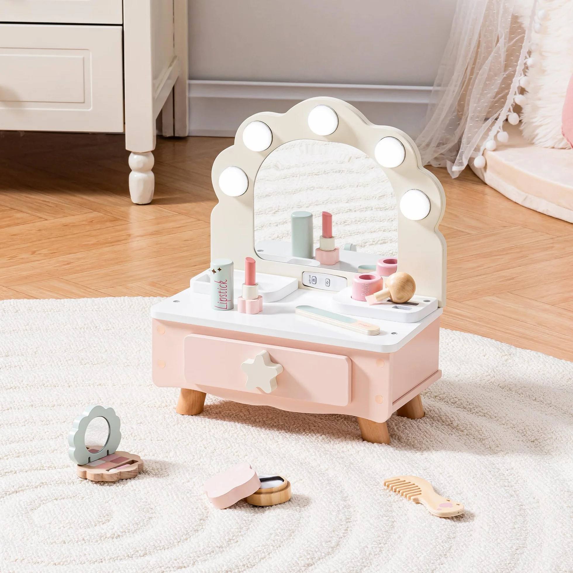 ROBUD Tocador infantil de madera con espejo para niñas