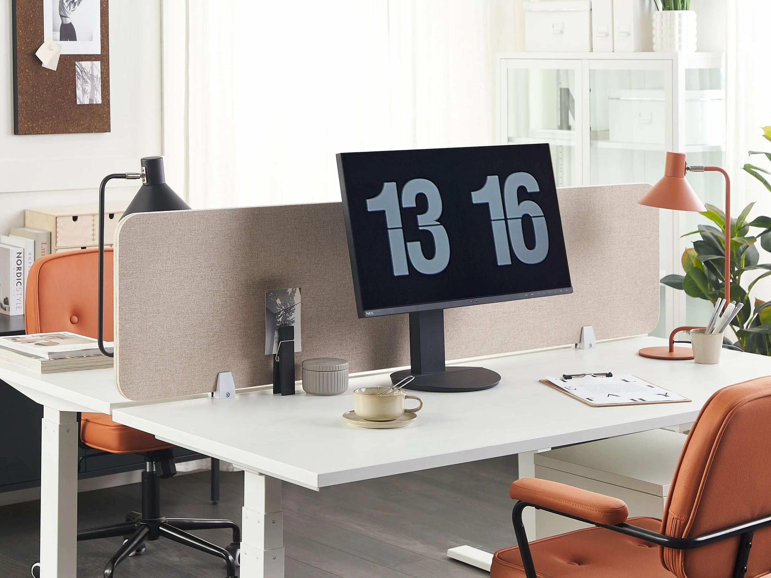 Beliani Panel Separador Beige 160 x 40 cm poliéster Pet Pantalla acústica Oficina Wally