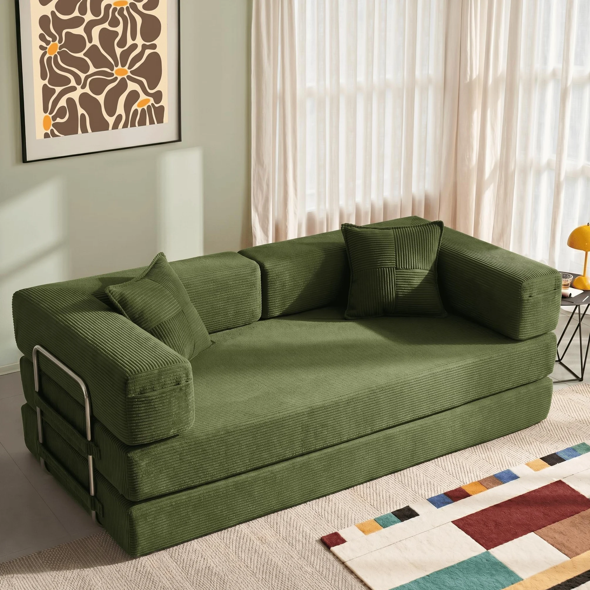 YINIX Sofá Cama 3 Plazas de 200cm, Sofá de Suelo Modular de Pana (Sin Montaje), Sofá Nube Plegable Sin Estructura, Funda Lavable, Cama de Invitados