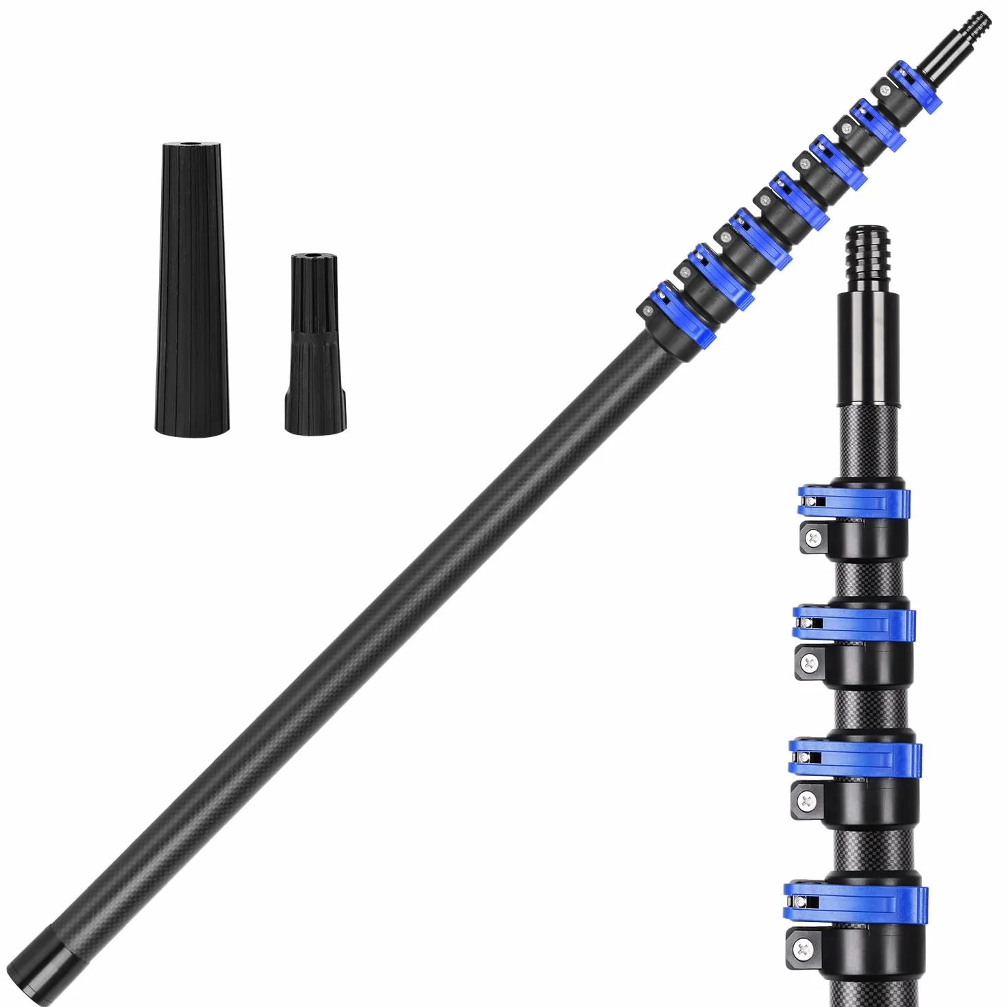 Palo Extensible de Fibra de Carbono 9,15m - Ultra Ligera y Resistente, Estable Sin Sacudidas en Extensión Máxima, Conector de Rosca Universal, Multiusos para Limpieza de Alturas, Piscinas y Pintura