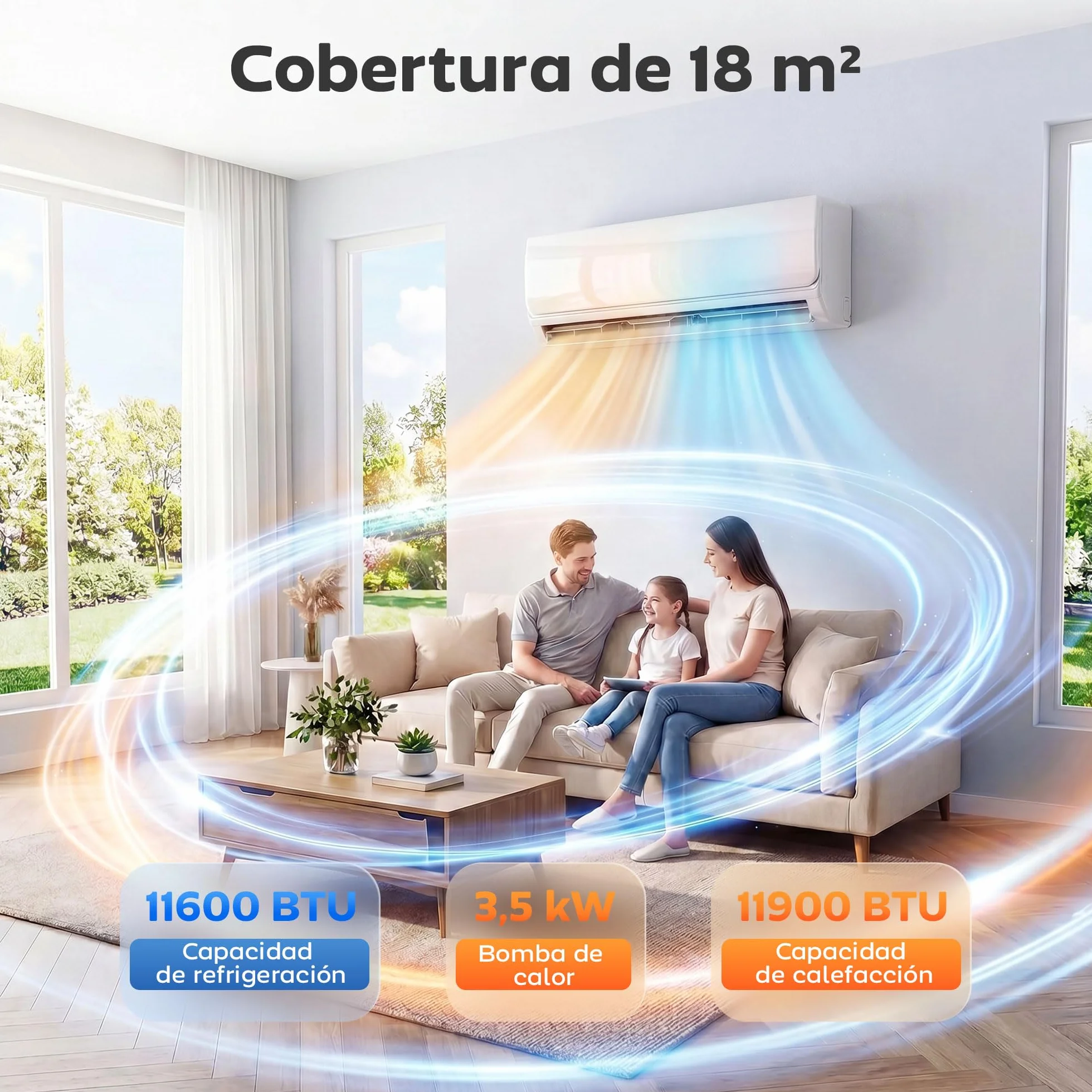 HOMCOM Aire Acondicionado Split 12000 BTU, Bomba de Calor, Aire Acondicionado Inverter, Clase A++, WiFi y Control por Voz, hasta 18 m², Pantalla LED, Mando a Distancia