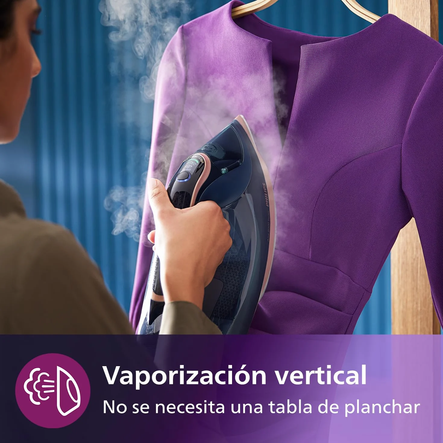 Philips Azur Serie 8000 Plancha De Vapor - 85 g/min De Vapor Continuo, 260 g De Impulso De Vapor Turbo, 3000 W, Tecnología OptimalTEMP, Suela SteamGlide Elite, Azul Oscuro (DST8050/20) | Depósito de 350 ml, sistema antical integrado, tecnología OptimalTem