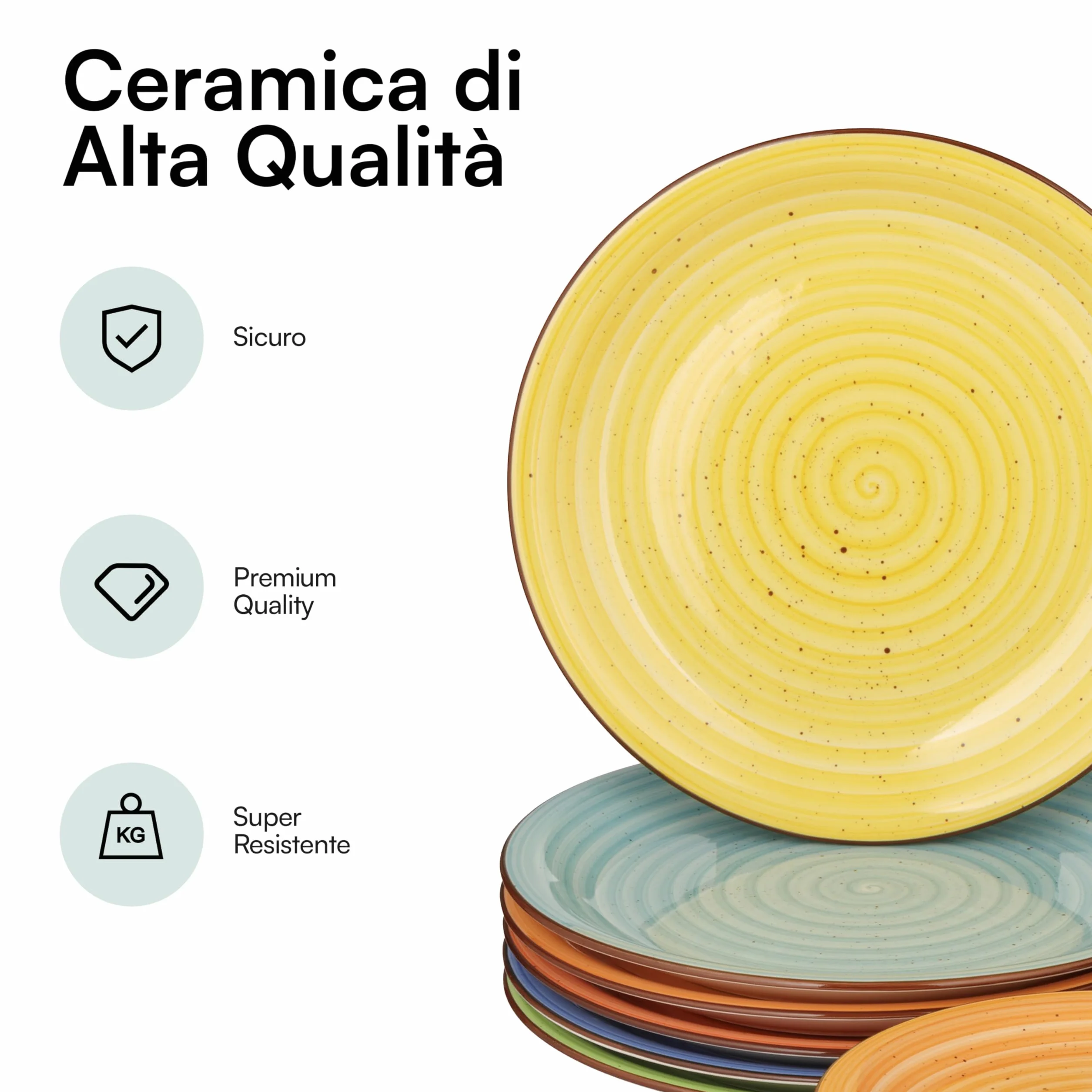 Baroni Home Juego de 18 Platos de porcelana y gres, Vajilla para 6 personas, Set Completo, Conjunto de Platos planos, hondos y platillos para postre, Fantasía Colores