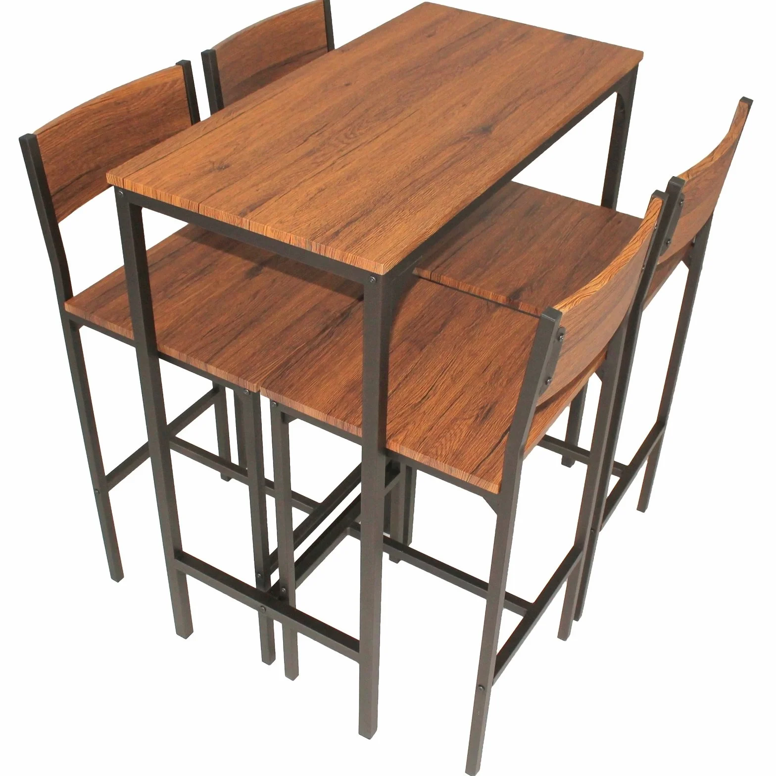 YELLOO Venice Set Mesa de Bar y 4 Taburetes Color Marron Design Sillas