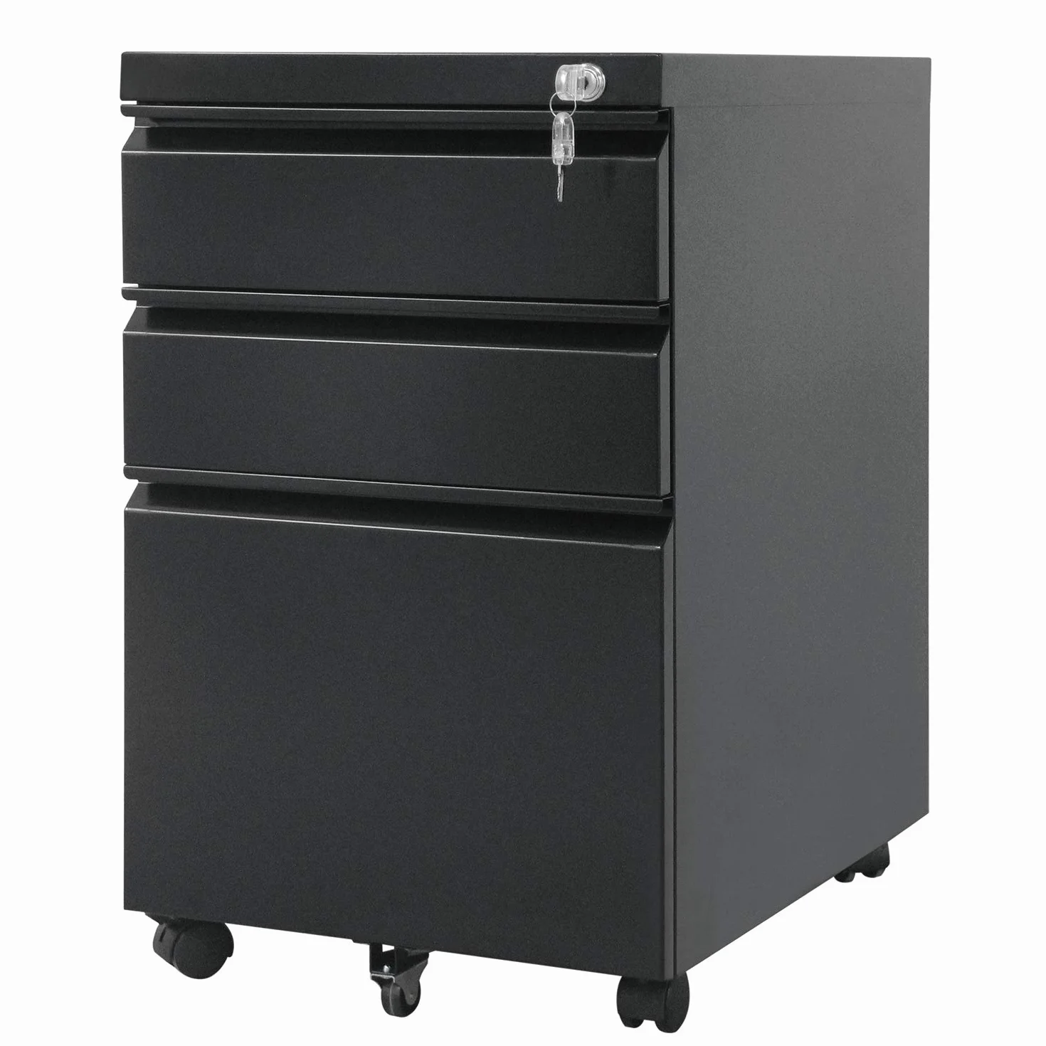 Maclean MC-850 Armario con Cerradura, Mueble para Documentos de Oficina, Contenedor con Ruedas para Oficina 3 cajones 39x64x50cm Negro, Metal