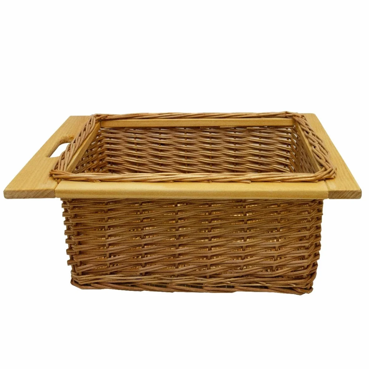 Cestas de Mimbre y Pino para Cocina – Set de 2 – Compatible con Gabinetes de 50cm -con Corredores de Madera de Pino – Diseño Rústico y Duradero – Soporta 10kg por Cesta – Kit de Fijación Incluido