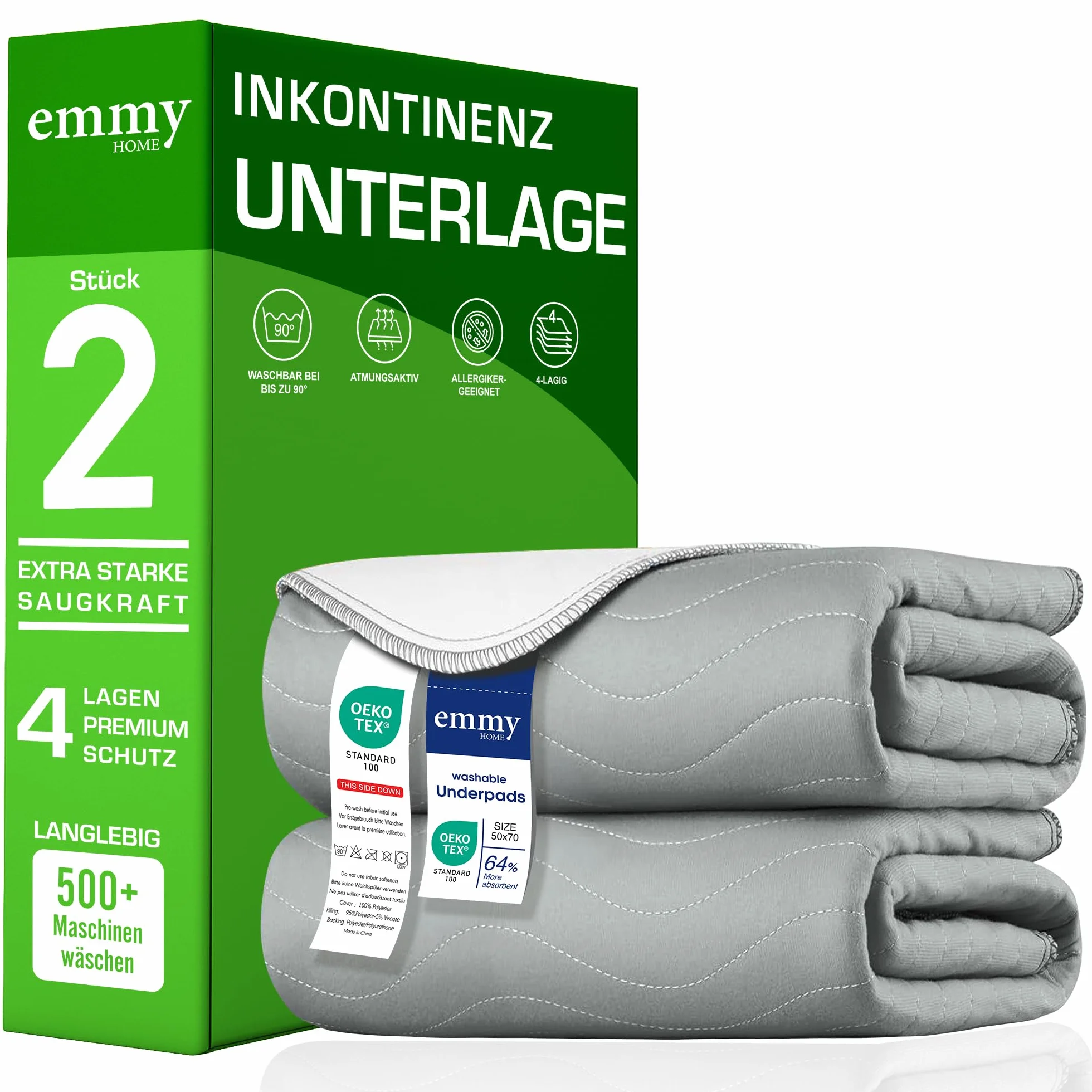 Protector para incontinencia de 90x160 cm – Protector de colchón lavable juego de 2, protector de cama impermeable, protector para incontinencia, protector de cama, protección contra la