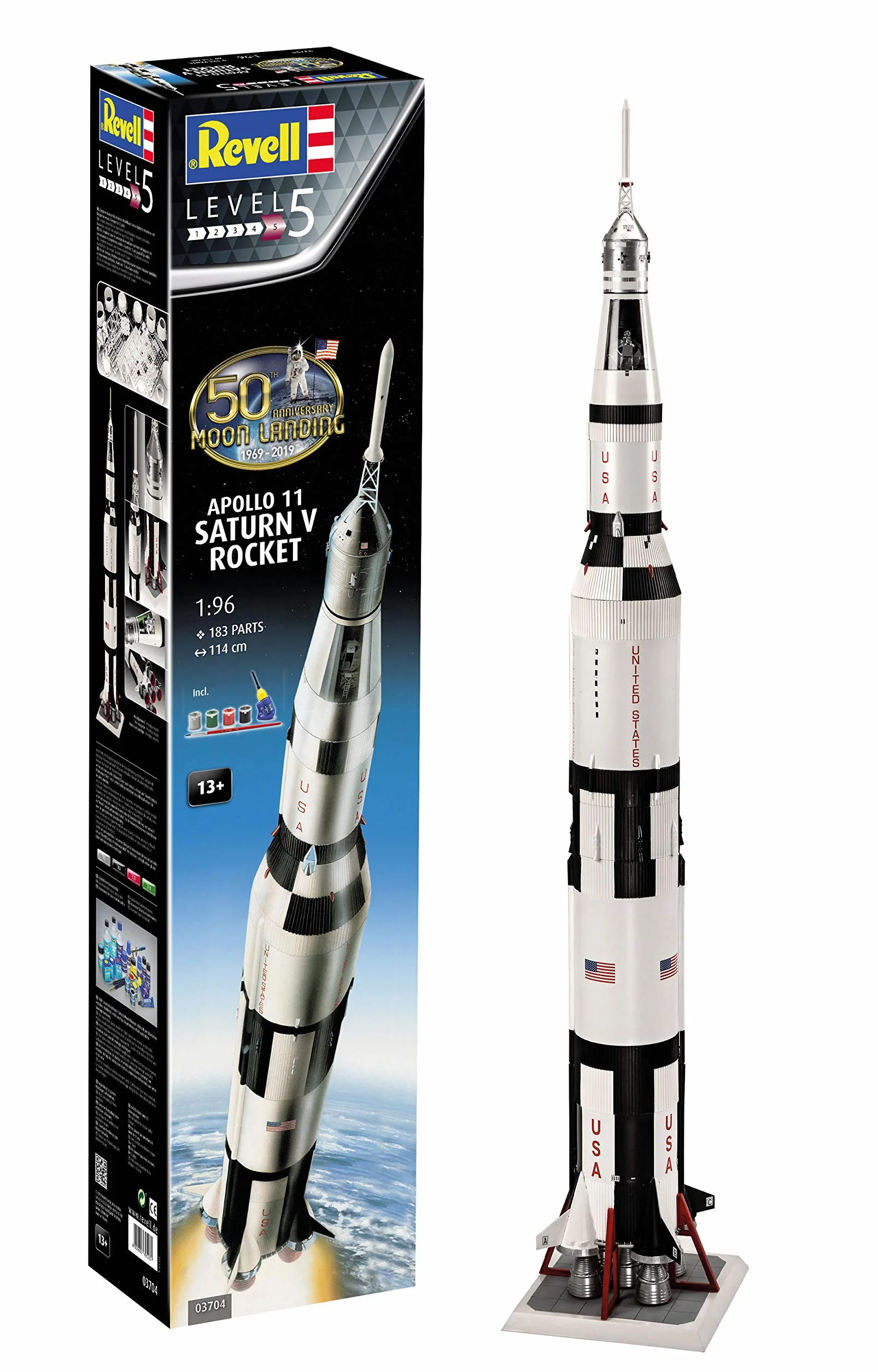 Revell 03704, Kit de Modelos de plástico, Apollo 11 Saturn V Rocket,Escala 1:96