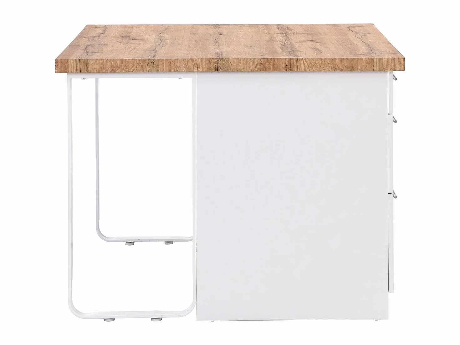 Vente-unique - Isla Central de Cocina con 6 cajones de MDF y Metal - Blanco y Natural Claro - ALEGRITA